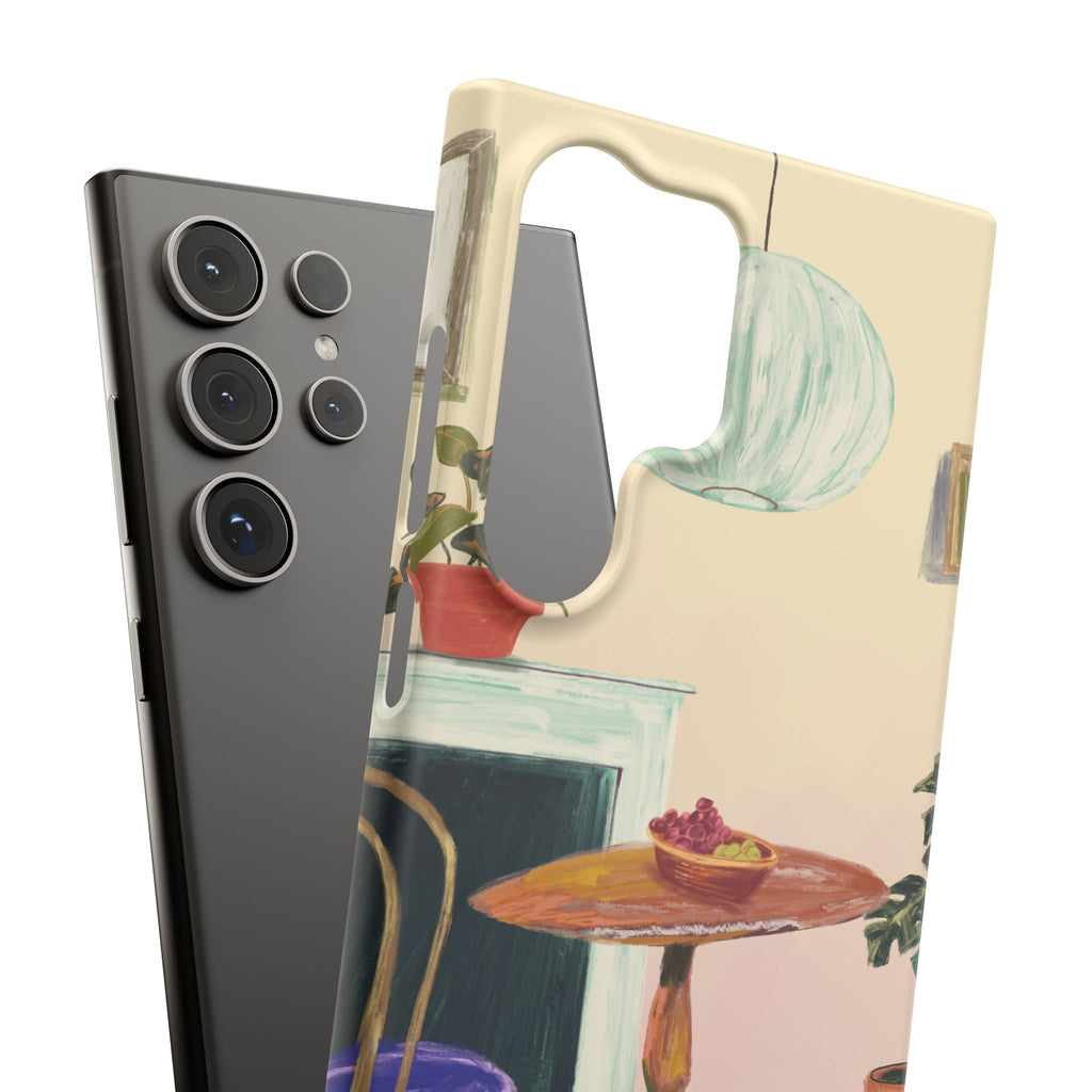 Vintage Bistro Phone Case — Cozy Cafe Interior Illustration Snap Case
