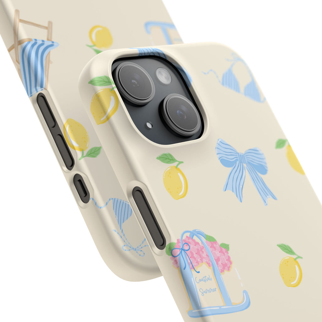 Cute Lemon & Beach Pattern Phone Case — Pastel Summer Snap Case
