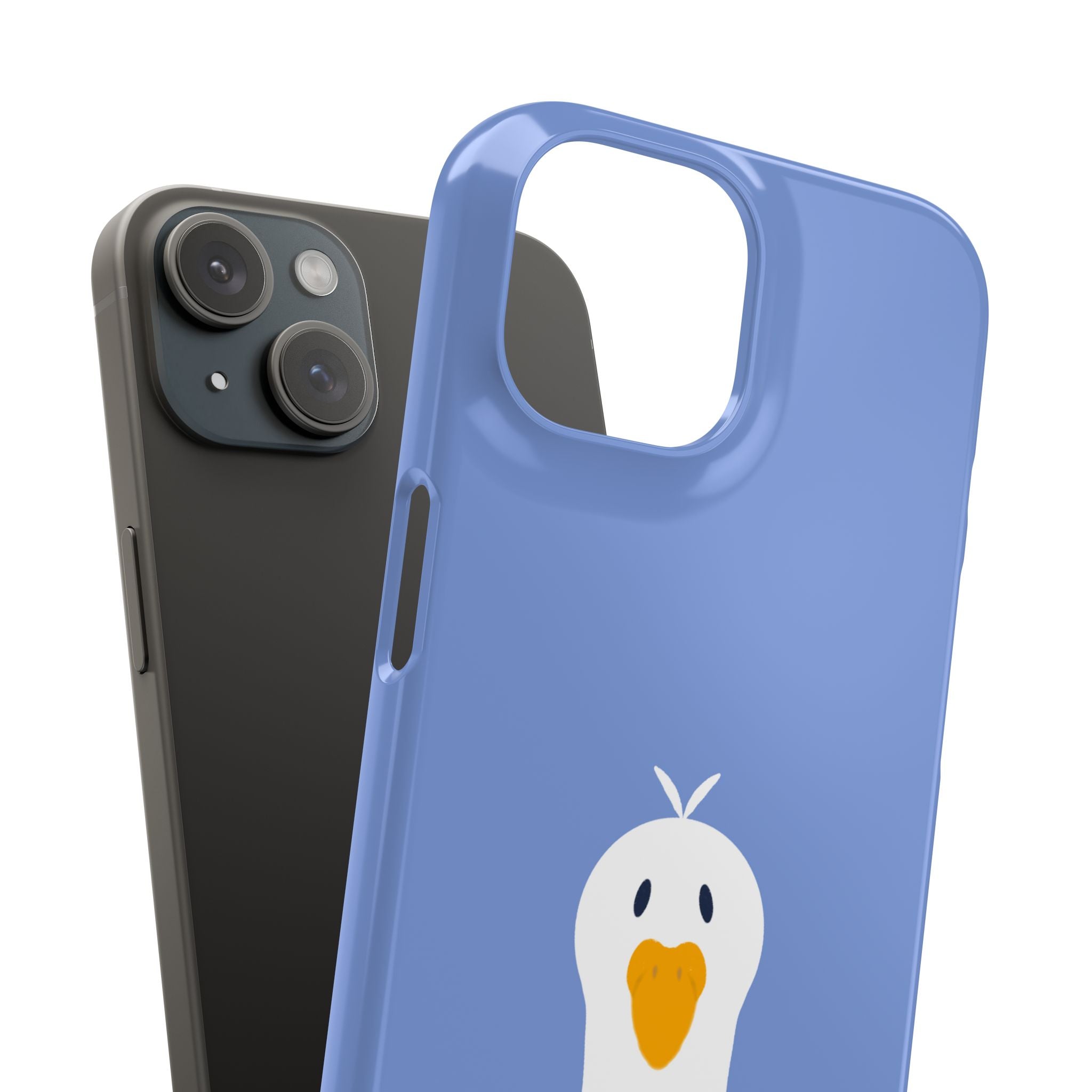 Cute Goose Phone Case – Blue Snap Phone Cover with Whimsical Bird Design