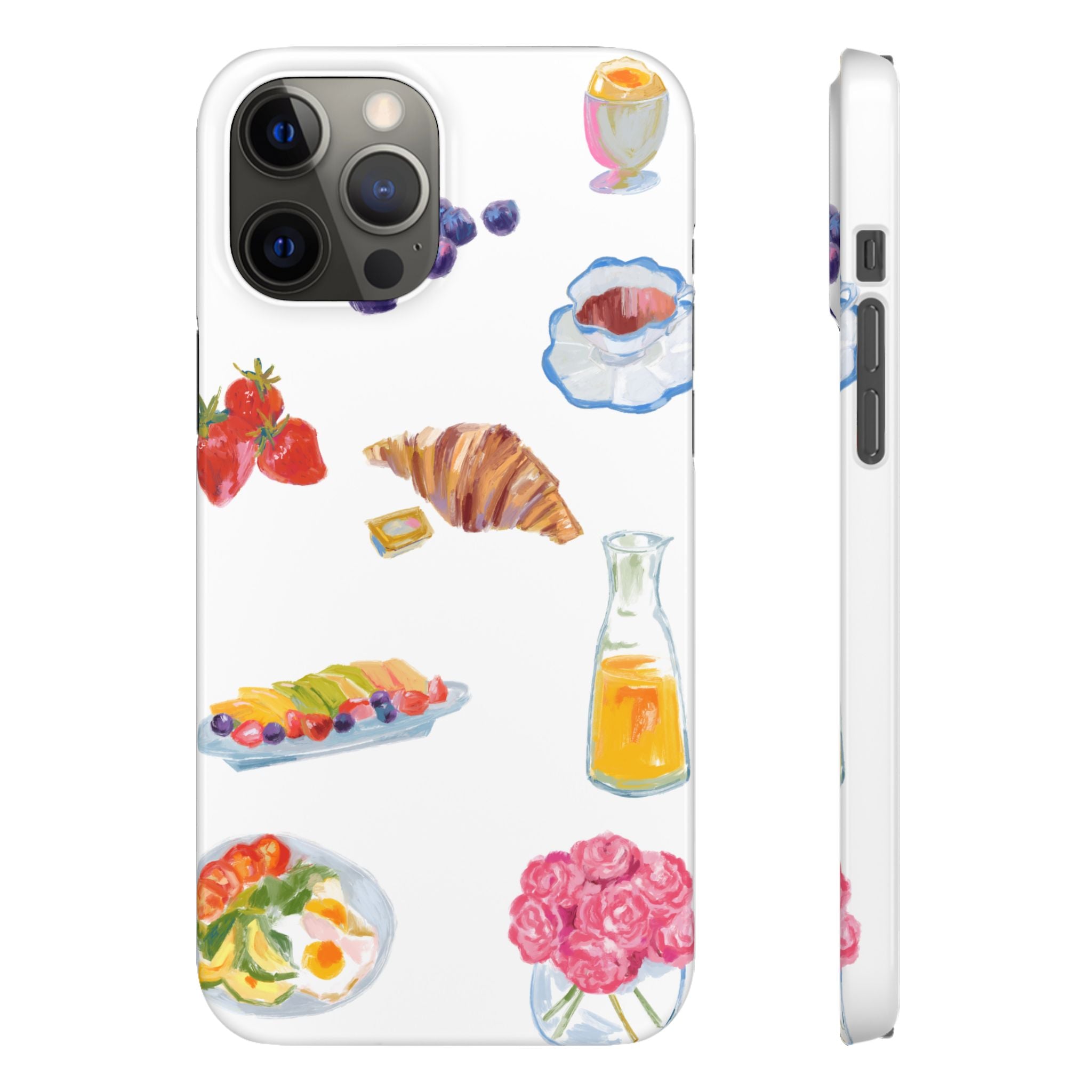 Phone Case — Watercolor Breakfast Pattern (croissant, berries, juice)