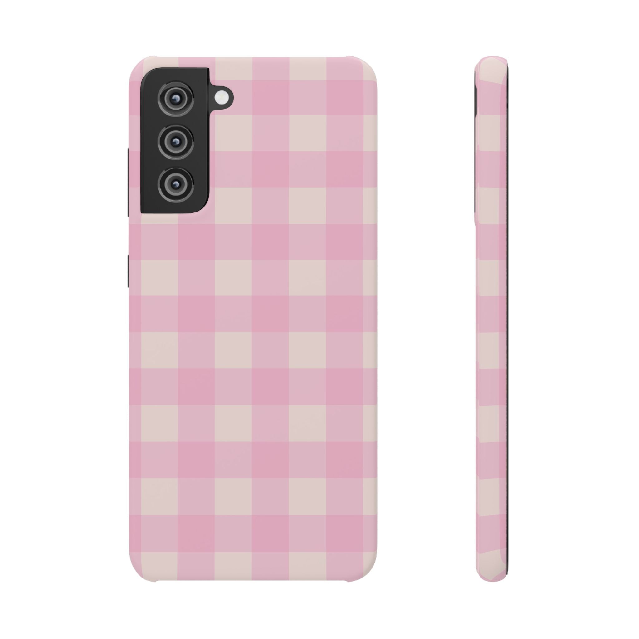 Pink Gingham Snap Phone Case - Cute Pastel Checkered iPhone Cover