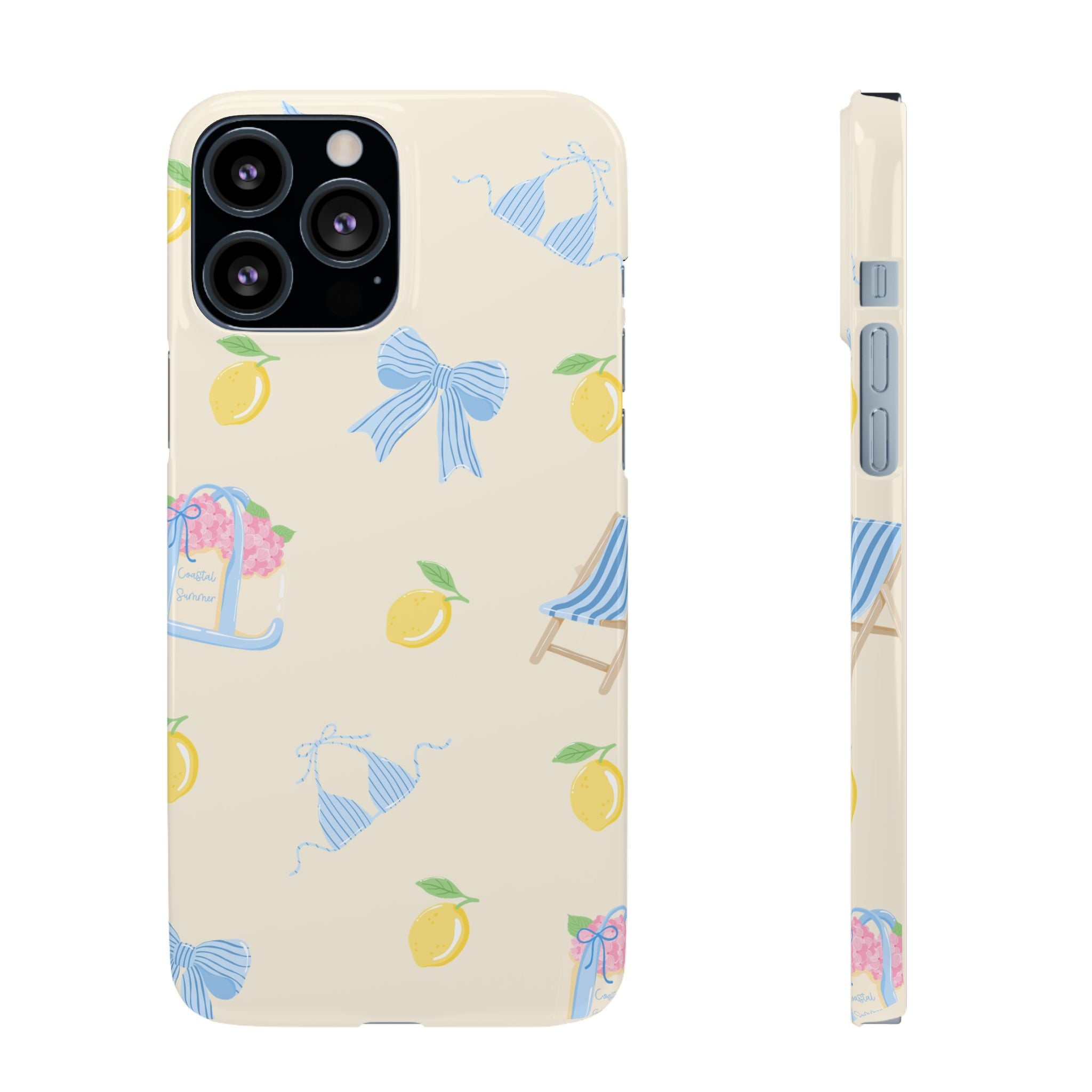 Cute Lemon & Beach Pattern Phone Case — Pastel Summer Snap Case
