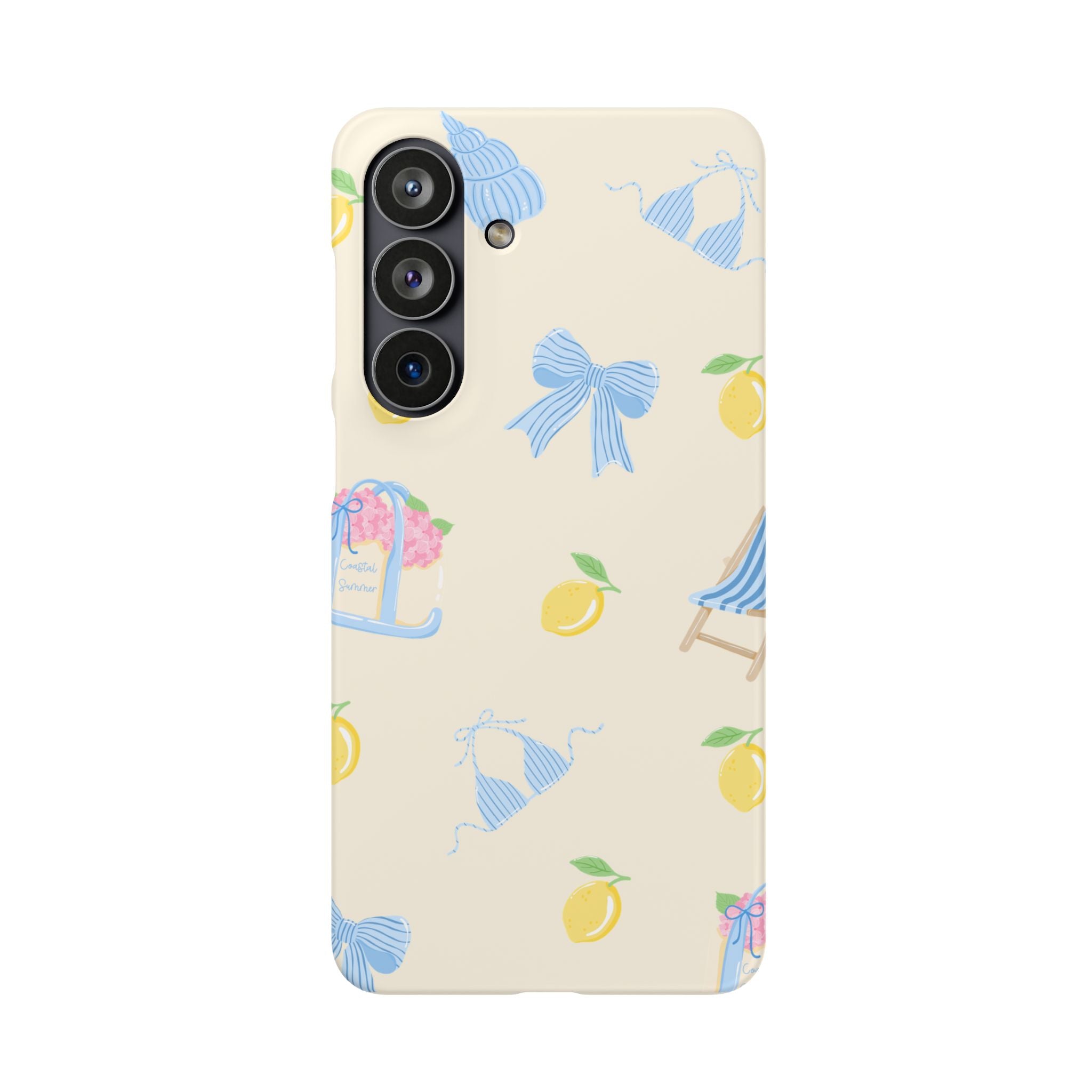 Cute Lemon & Beach Pattern Phone Case — Pastel Summer Snap Case