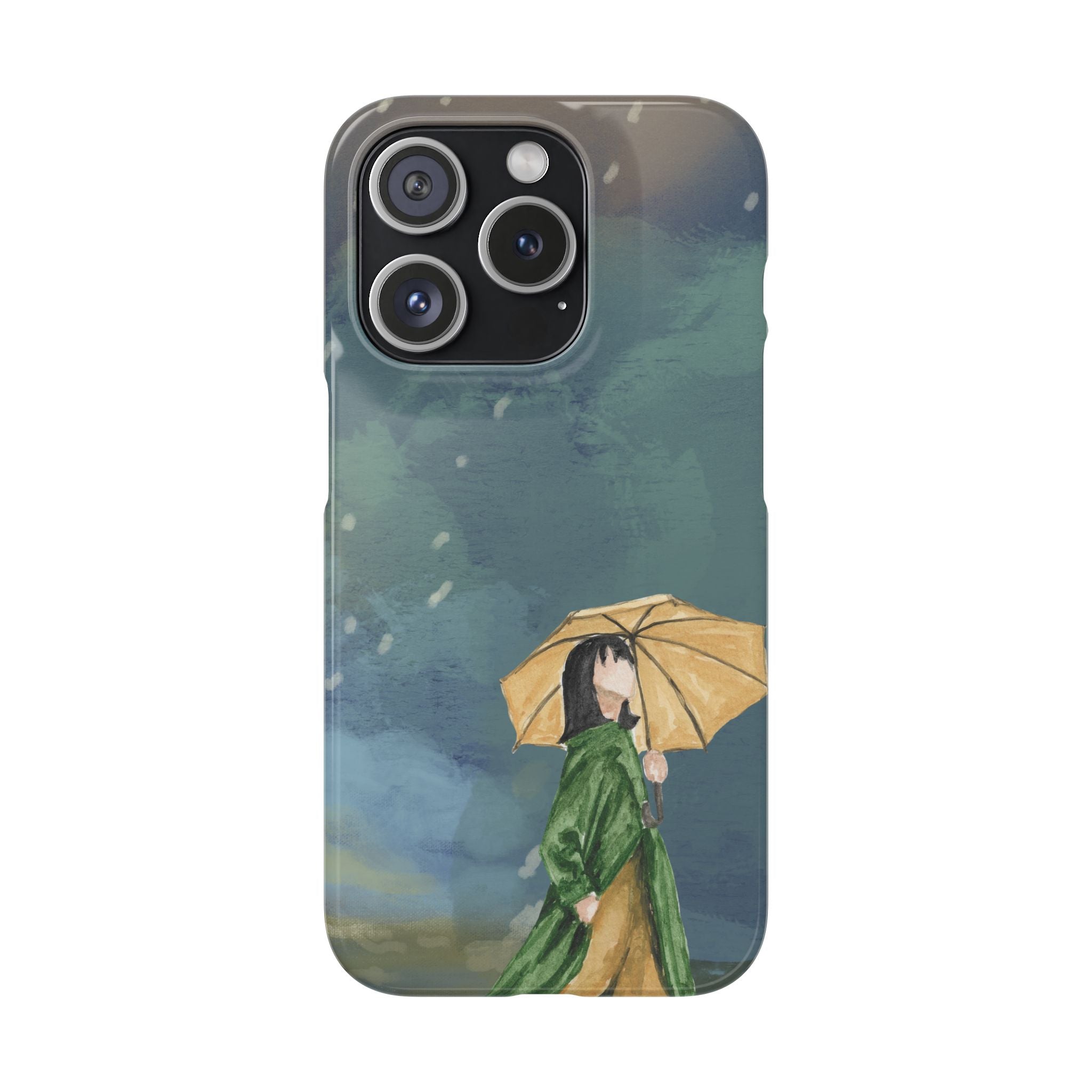 Artistic Rainfall Phone Case – Woman with Umbrella Design
