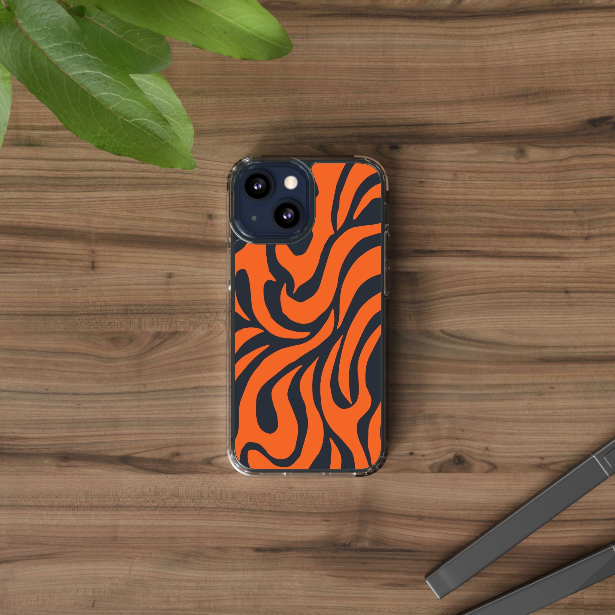 Orange Tiger Stripe Clear Phone Case — Bold Animal Print iPhone Cover