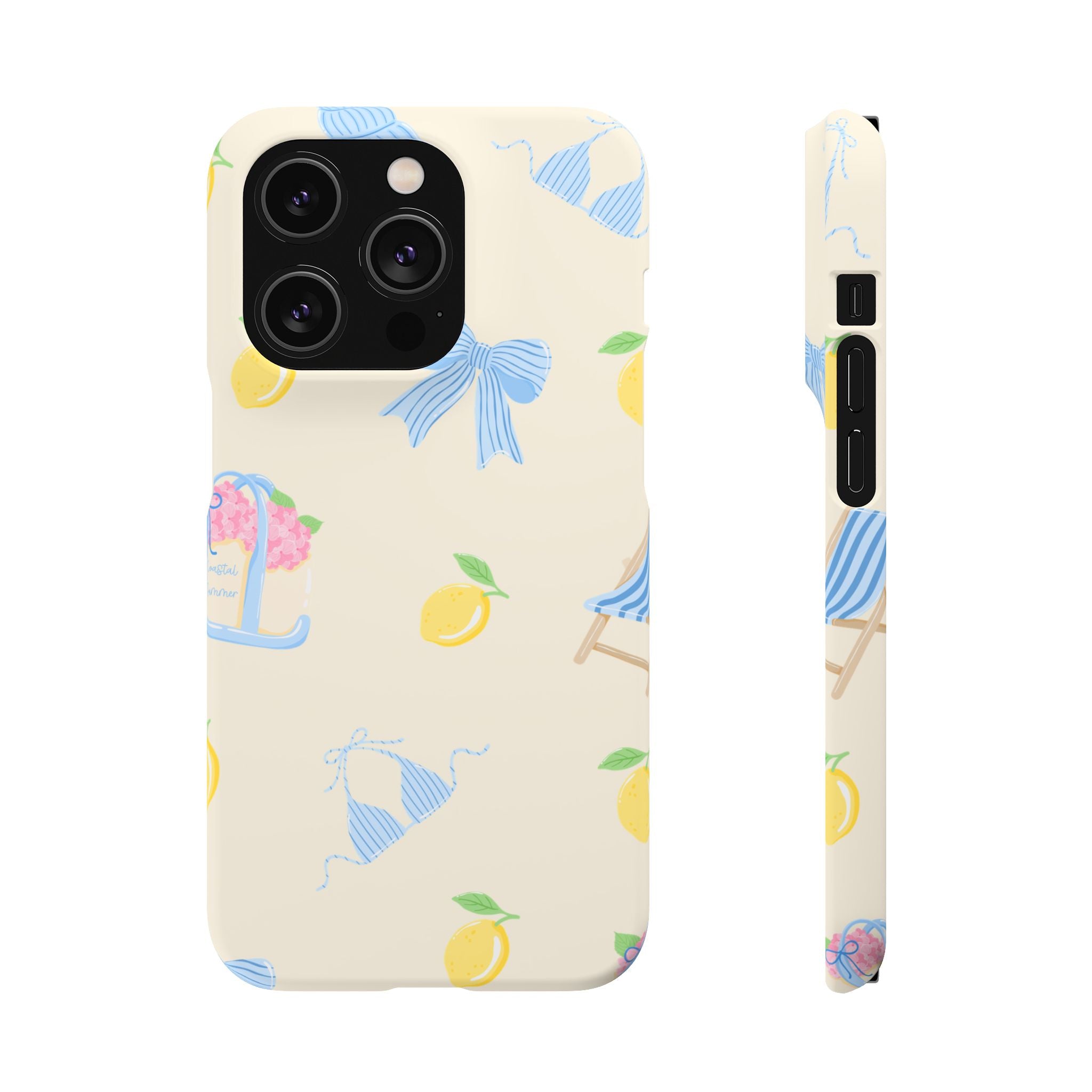 Cute Lemon & Beach Pattern Phone Case — Pastel Summer Snap Case