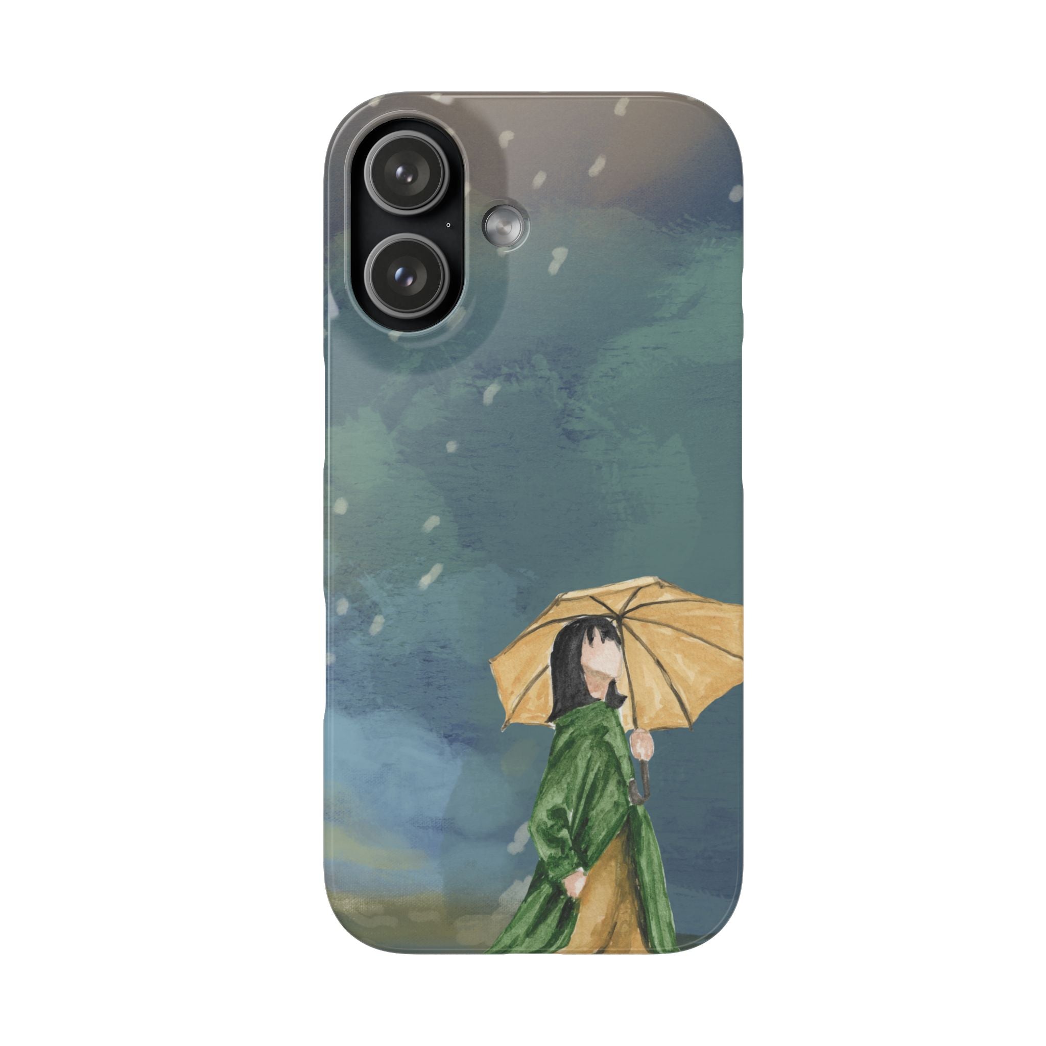 Artistic Rainfall Phone Case – Woman with Umbrella Design