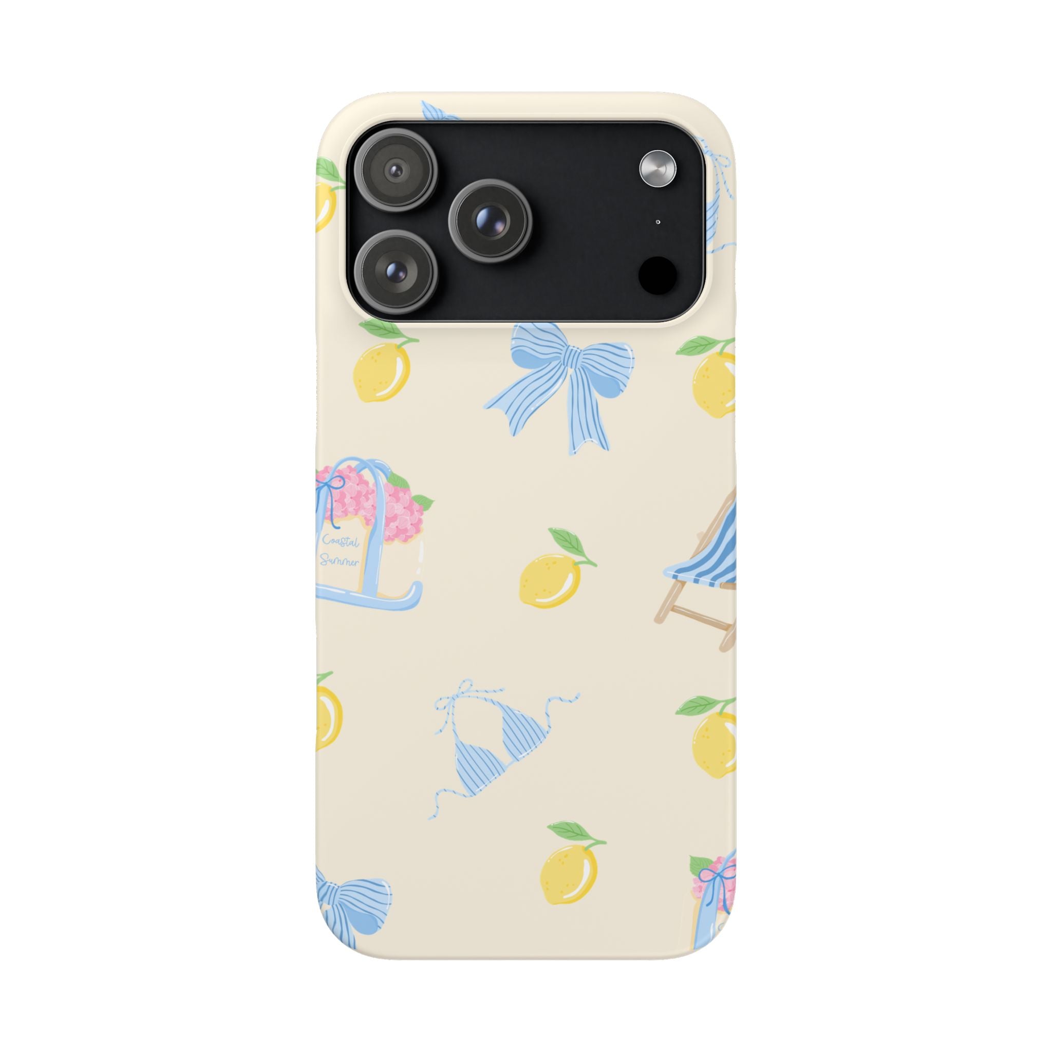 Cute Lemon & Beach Pattern Phone Case — Pastel Summer Snap Case