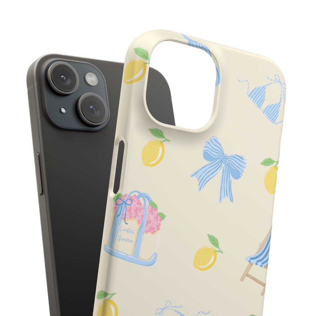 Cute Lemon & Beach Pattern Phone Case — Pastel Summer Snap Case