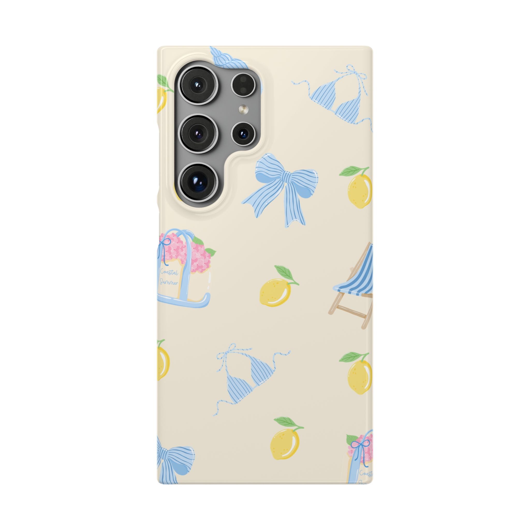 Cute Lemon & Beach Pattern Phone Case — Pastel Summer Snap Case