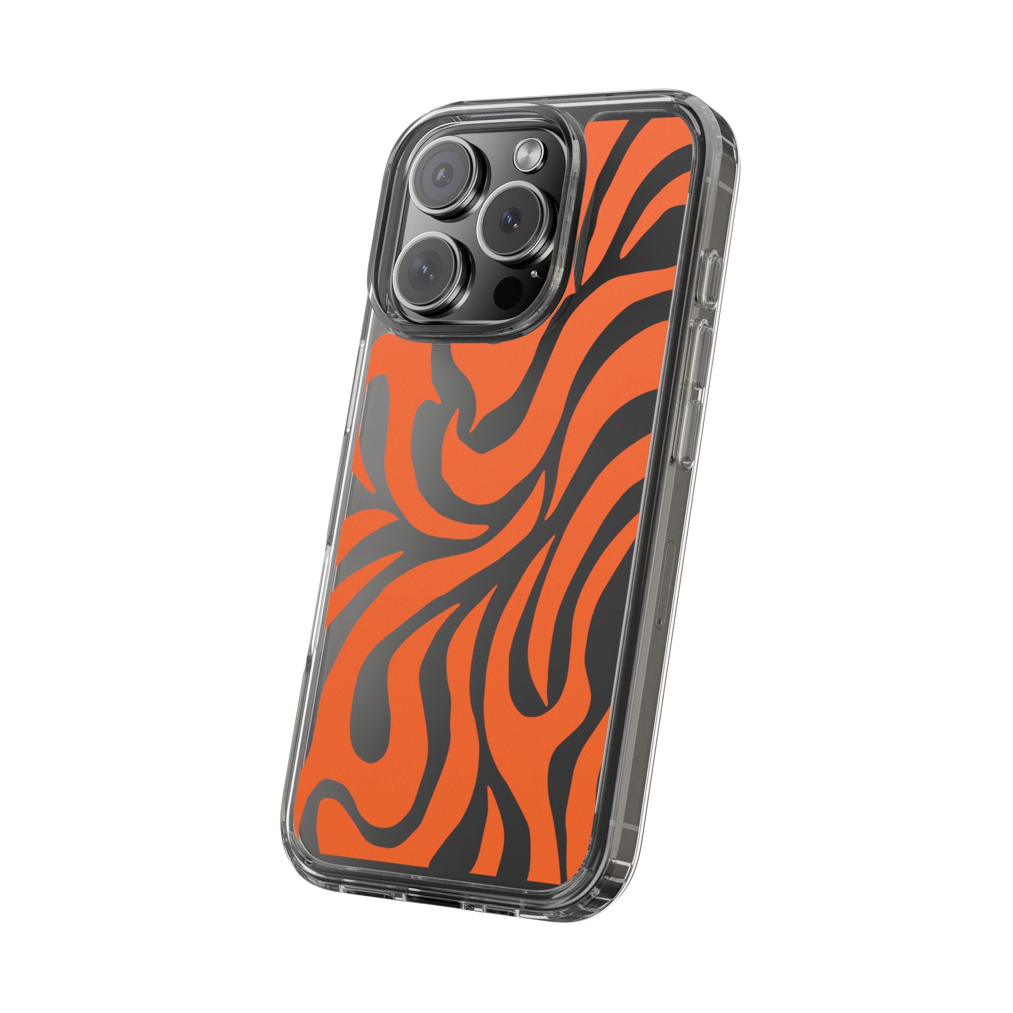 Orange Tiger Stripe Clear Phone Case — Bold Animal Print iPhone Cover