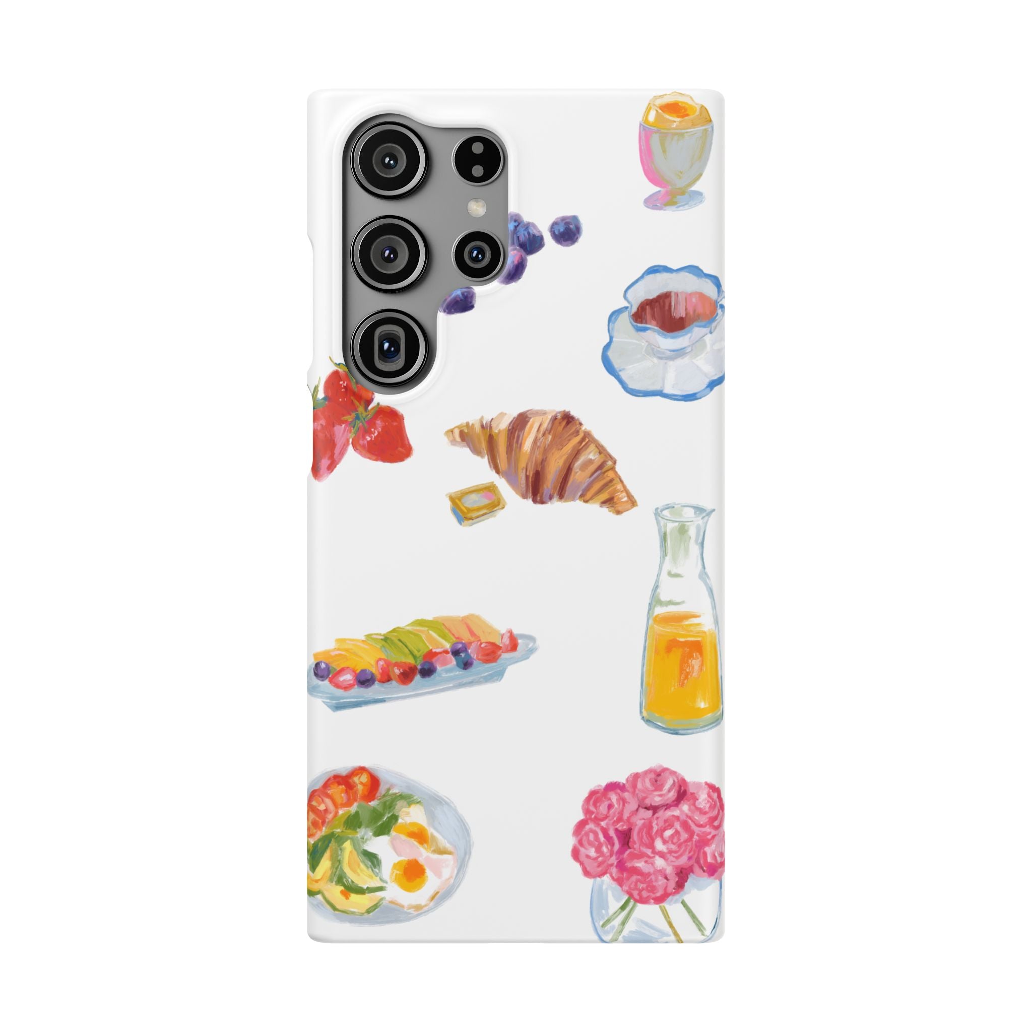 Phone Case — Watercolor Breakfast Pattern (croissant, berries, juice)