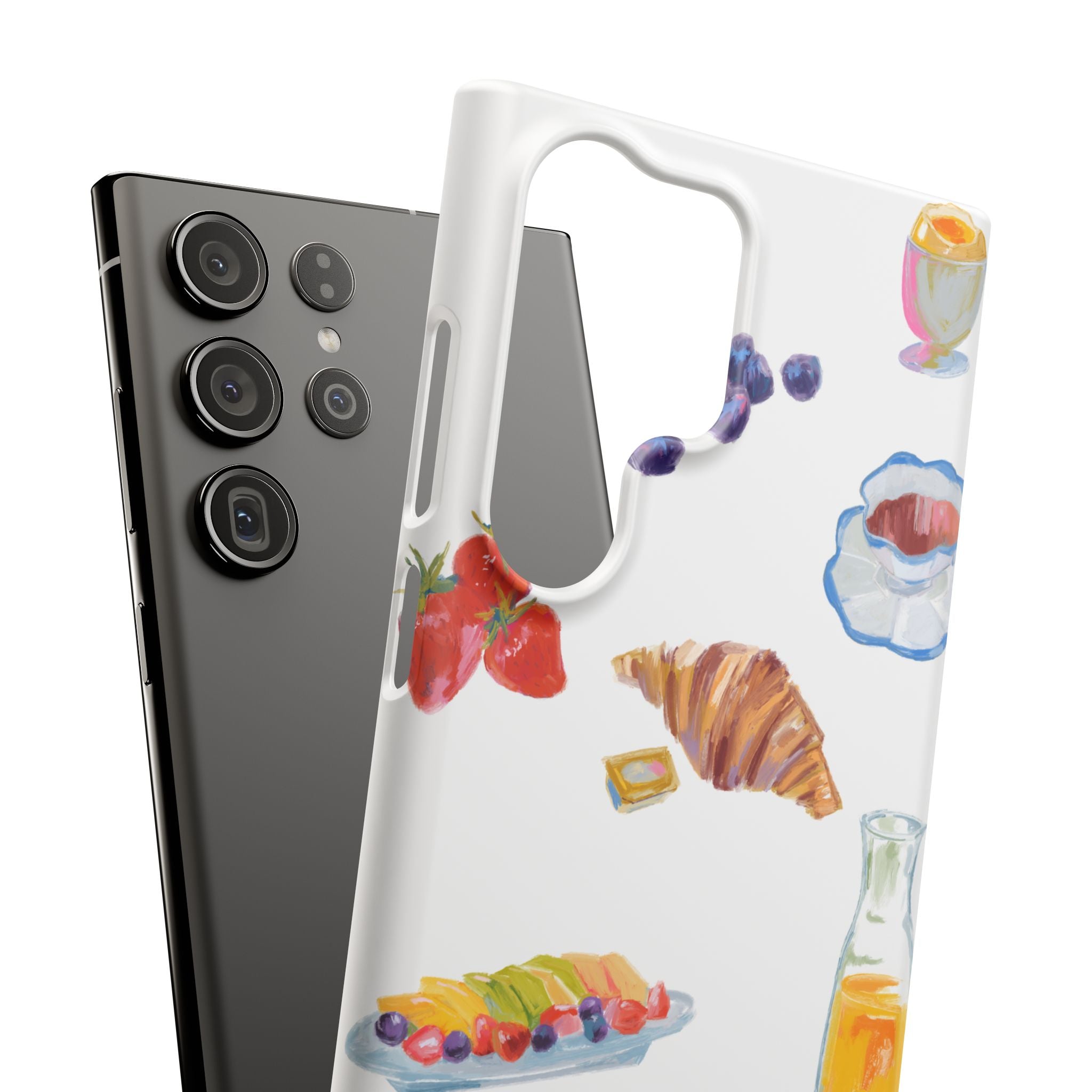 Phone Case — Watercolor Breakfast Pattern (croissant, berries, juice)