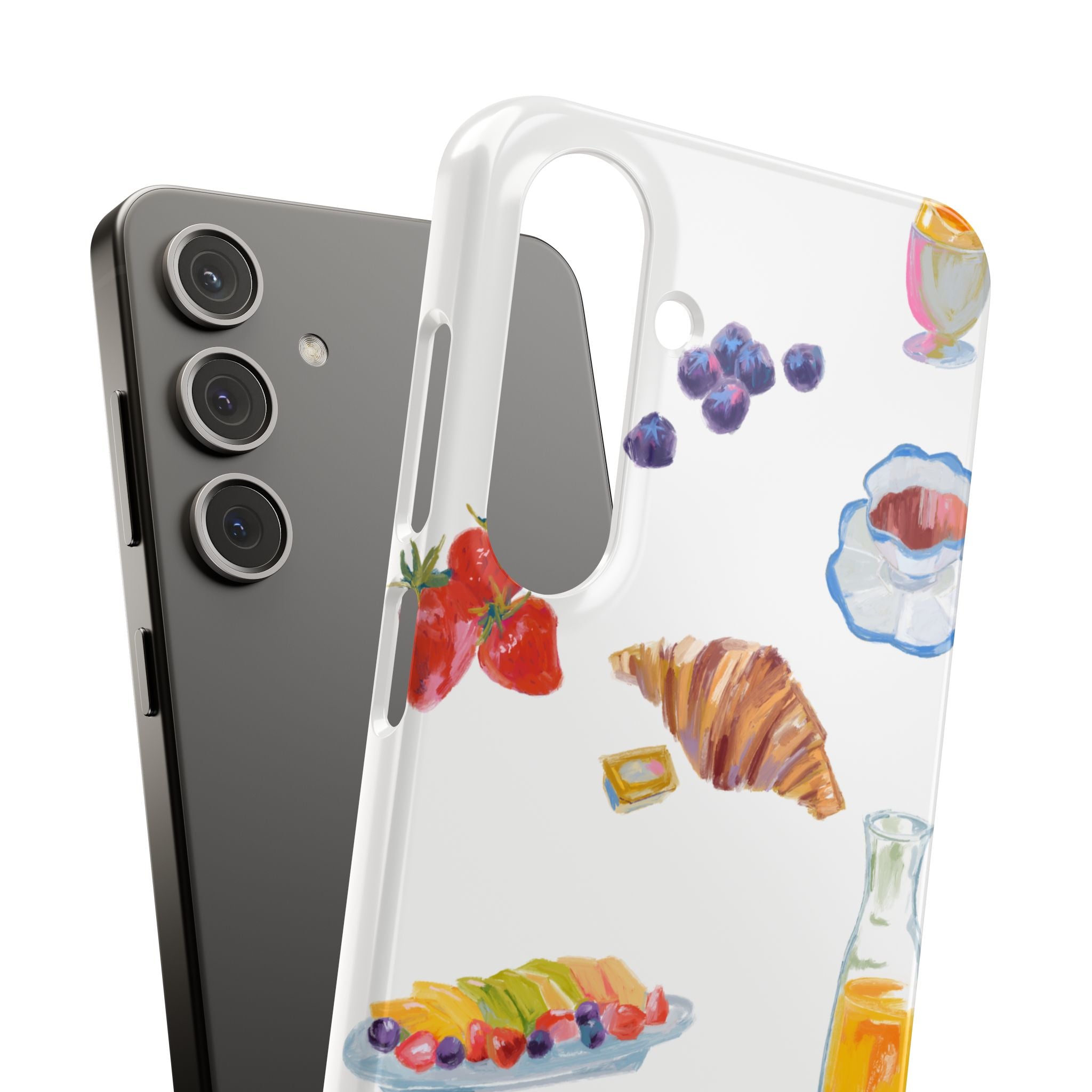Phone Case — Watercolor Breakfast Pattern (croissant, berries, juice)