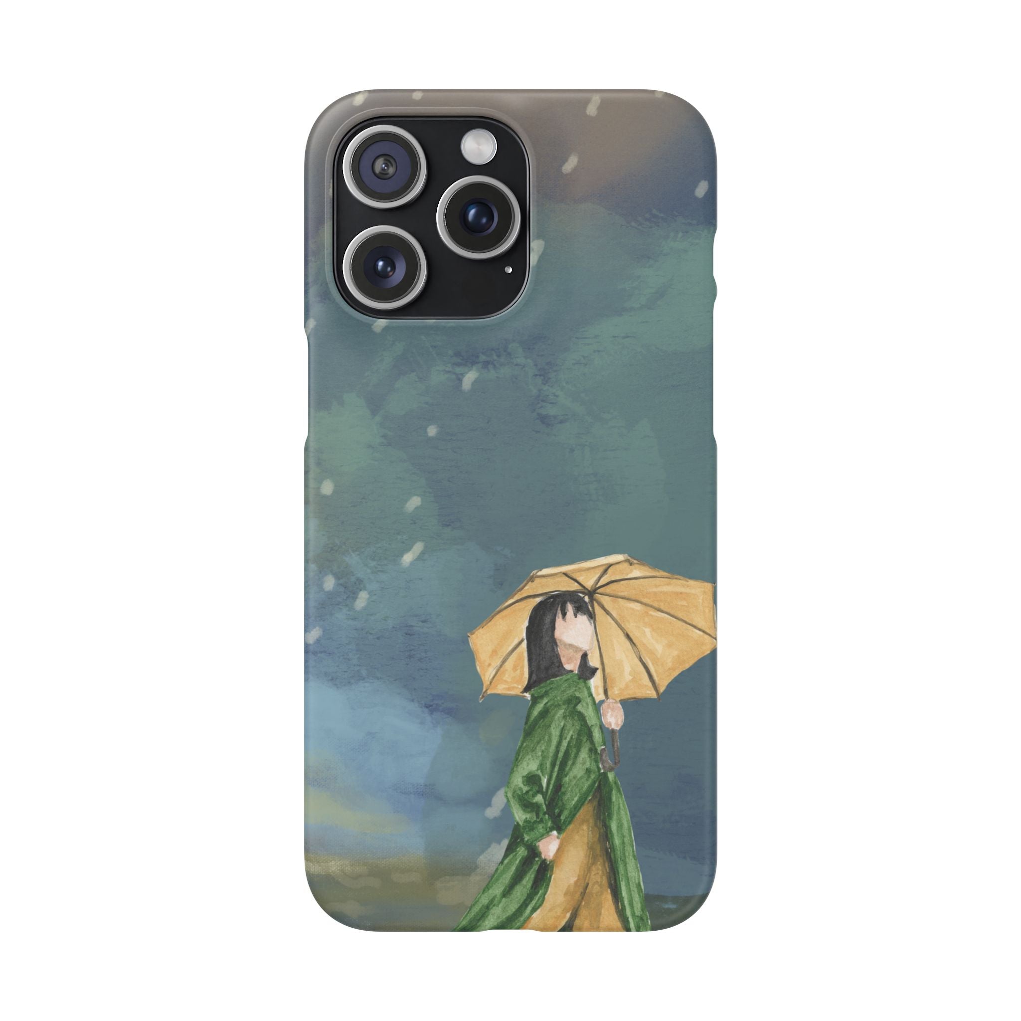 Artistic Rainfall Phone Case – Woman with Umbrella Design