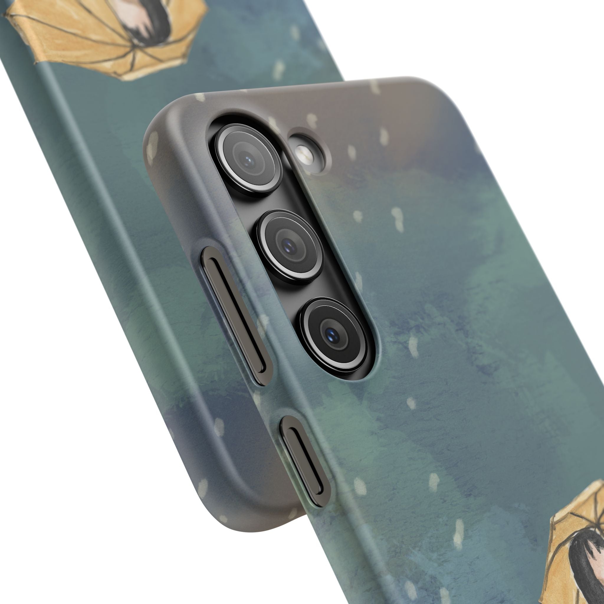 Artistic Rainfall Phone Case – Woman with Umbrella Design