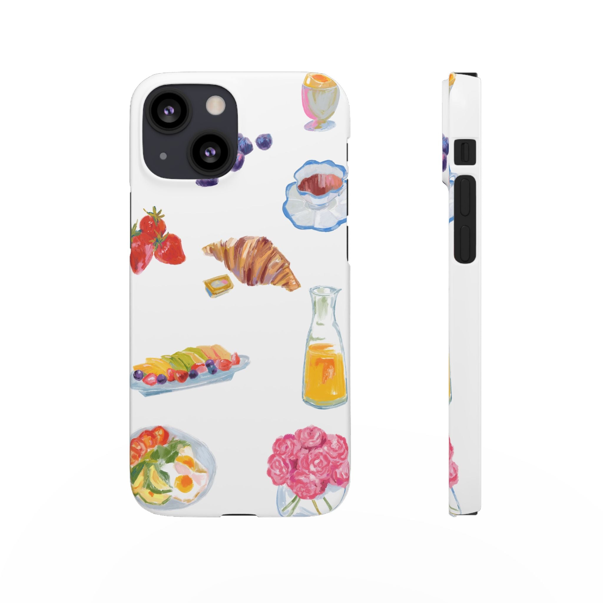 Phone Case — Watercolor Breakfast Pattern (croissant, berries, juice)
