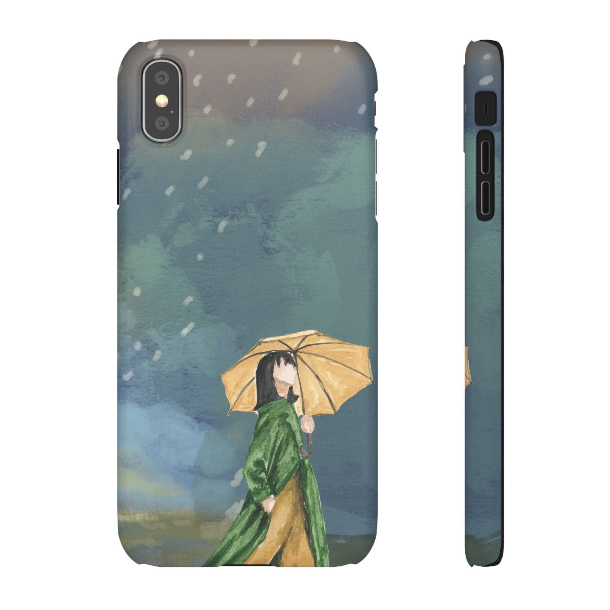 Artistic Rainfall Phone Case – Woman with Umbrella Design