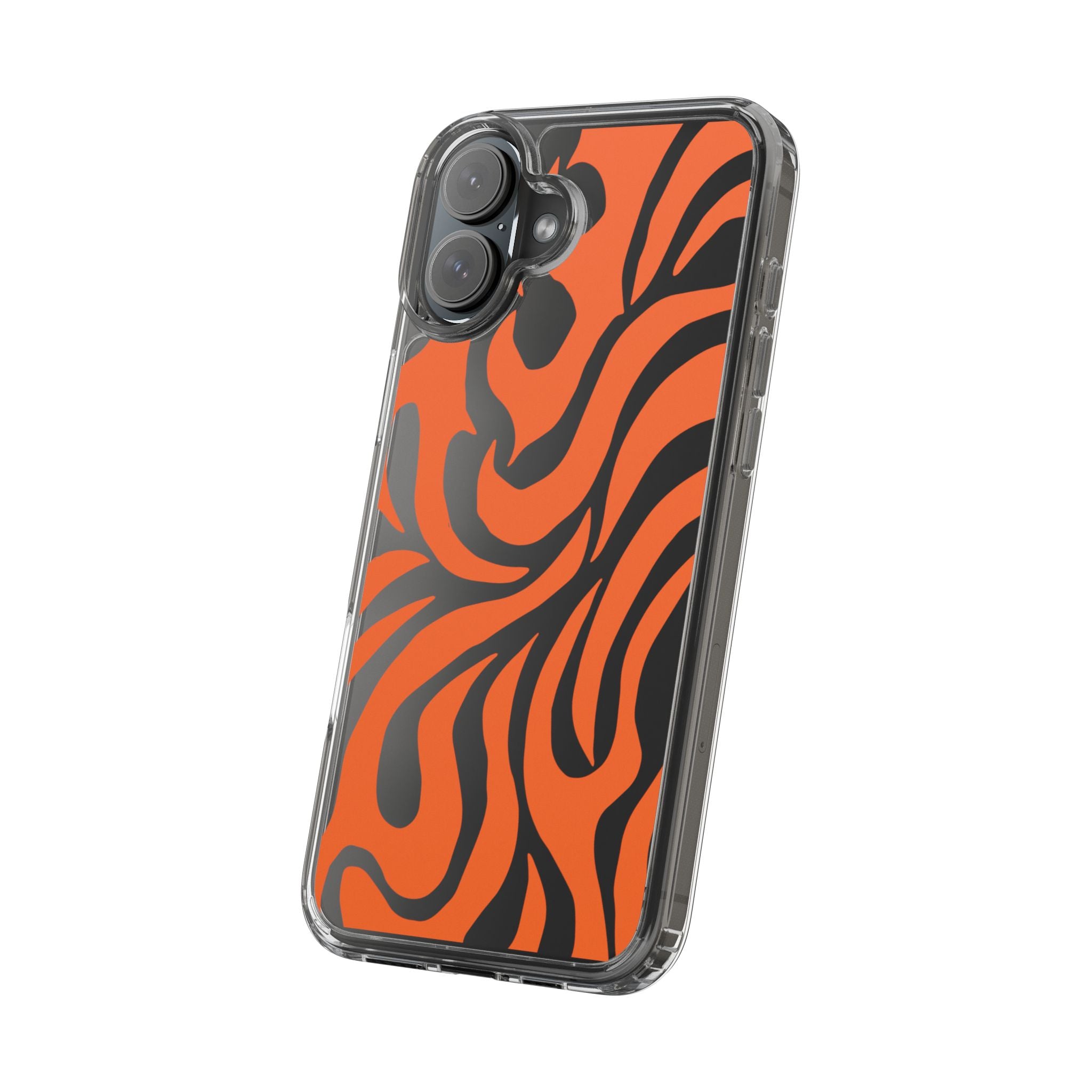 Orange Tiger Stripe Clear Phone Case — Bold Animal Print iPhone Cover