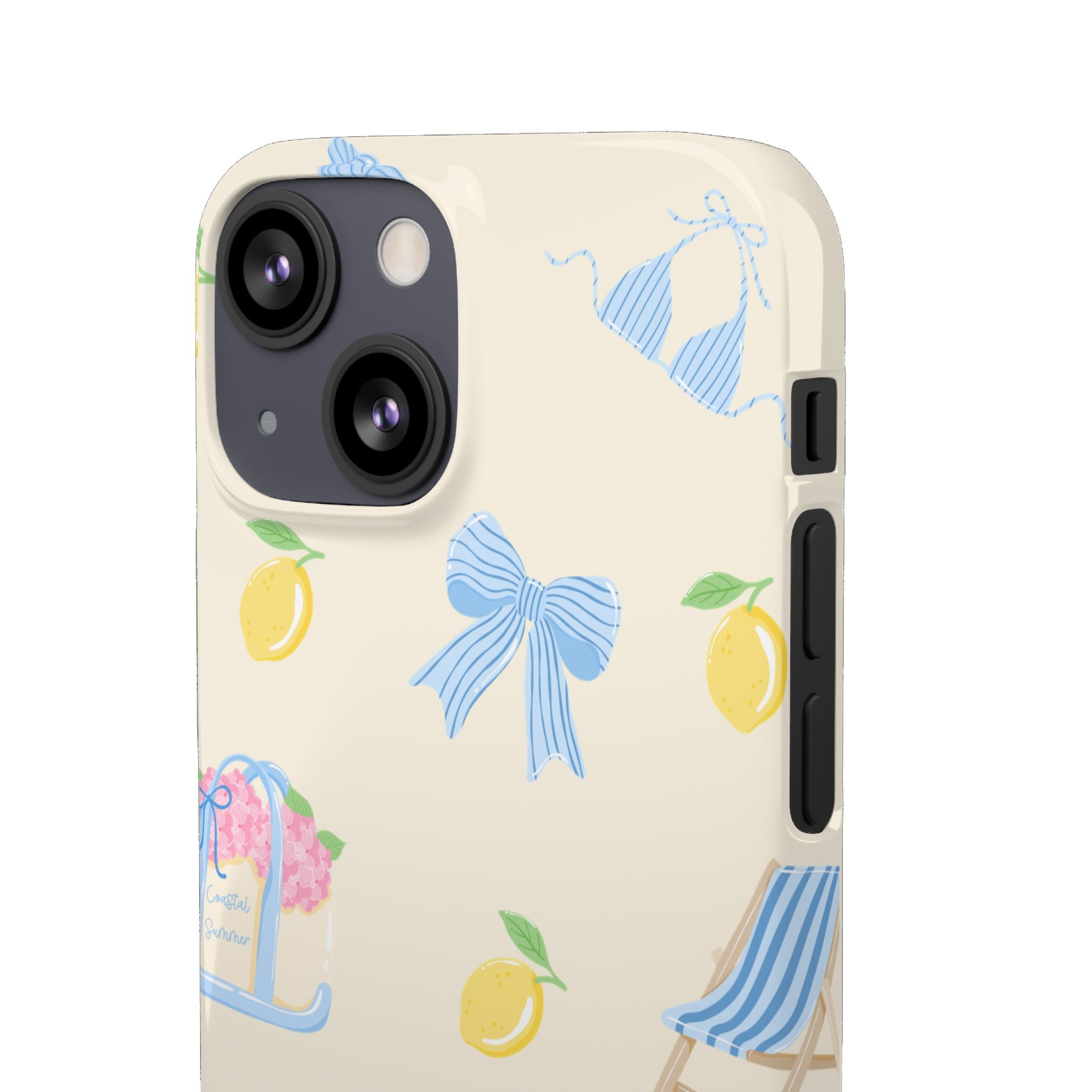 Cute Lemon & Beach Pattern Phone Case — Pastel Summer Snap Case