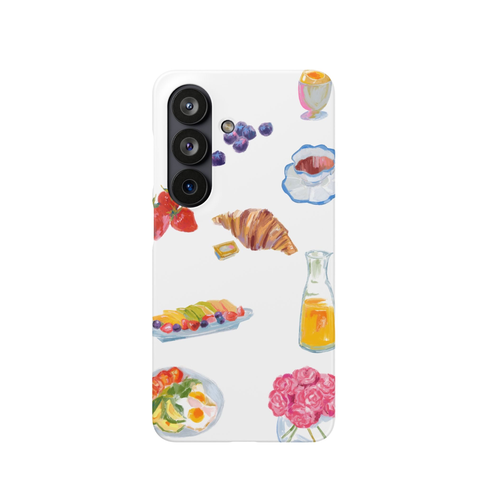 Phone Case — Watercolor Breakfast Pattern (croissant, berries, juice)