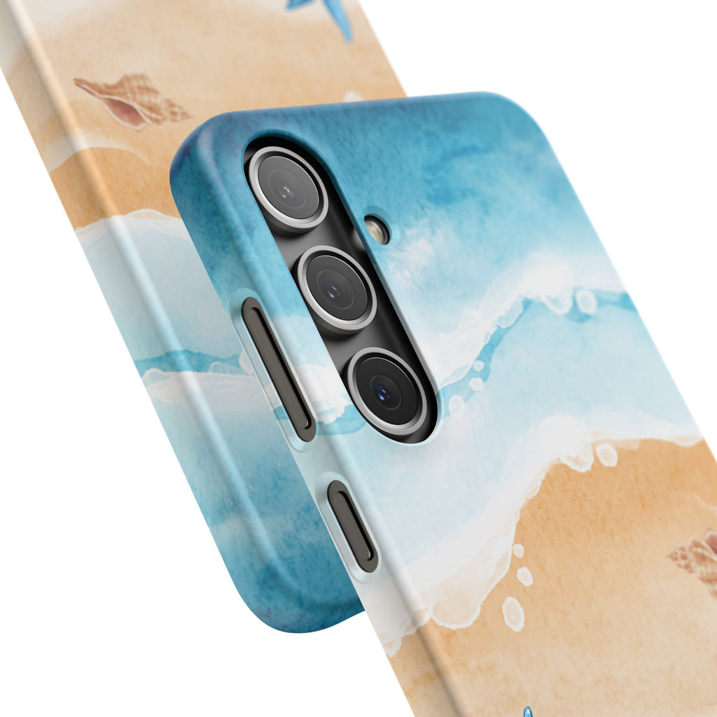 Beach Scene Phone Case — Watercolor Sand, Seashells & Crabs