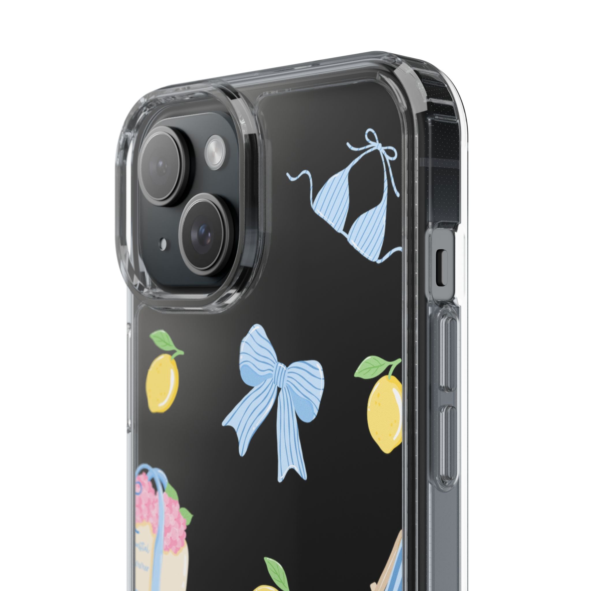 Clear Phone Case — Summer Lemon & Bow Pattern (bikini, beach chair, cake)
