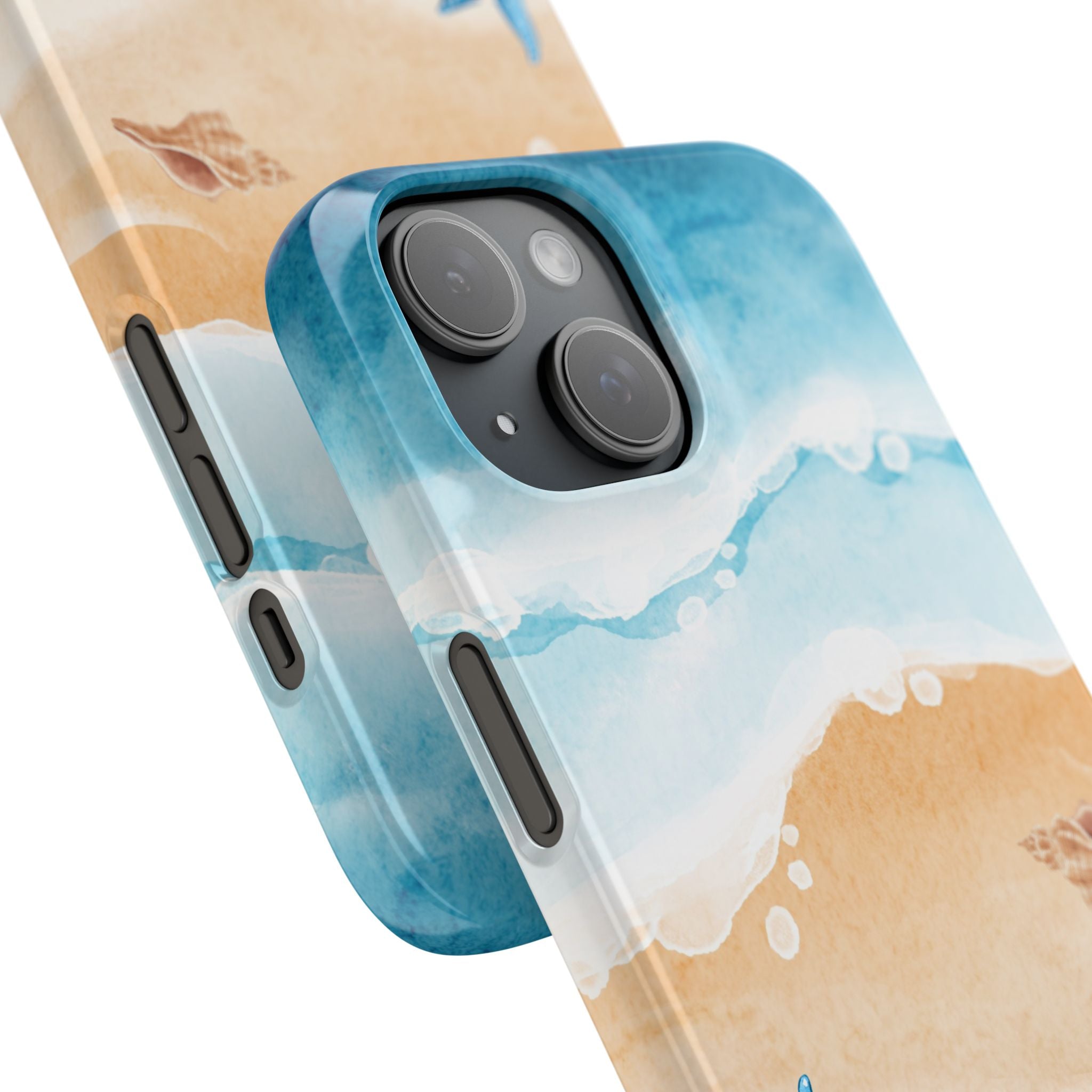 Beach Scene Phone Case — Watercolor Sand, Seashells & Crabs