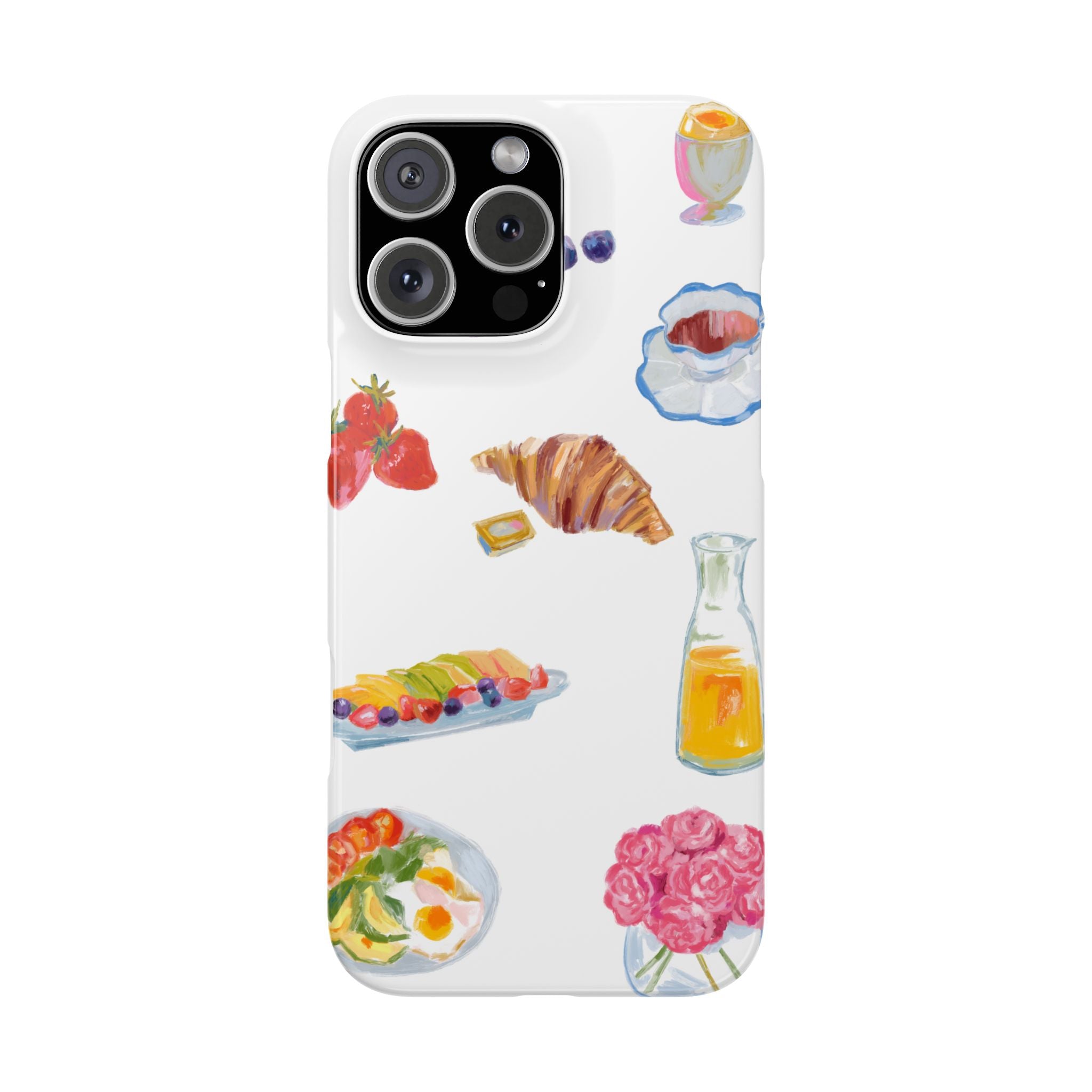 Phone Case — Watercolor Breakfast Pattern (croissant, berries, juice)
