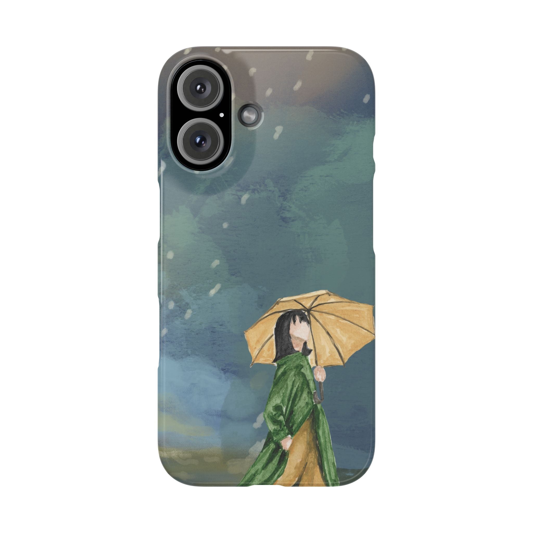 Artistic Rainfall Phone Case – Woman with Umbrella Design
