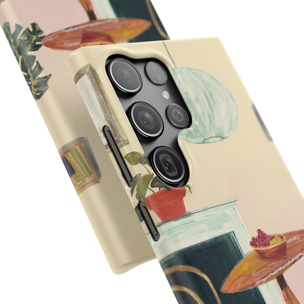 Vintage Bistro Phone Case — Cozy Cafe Interior Illustration Snap Case