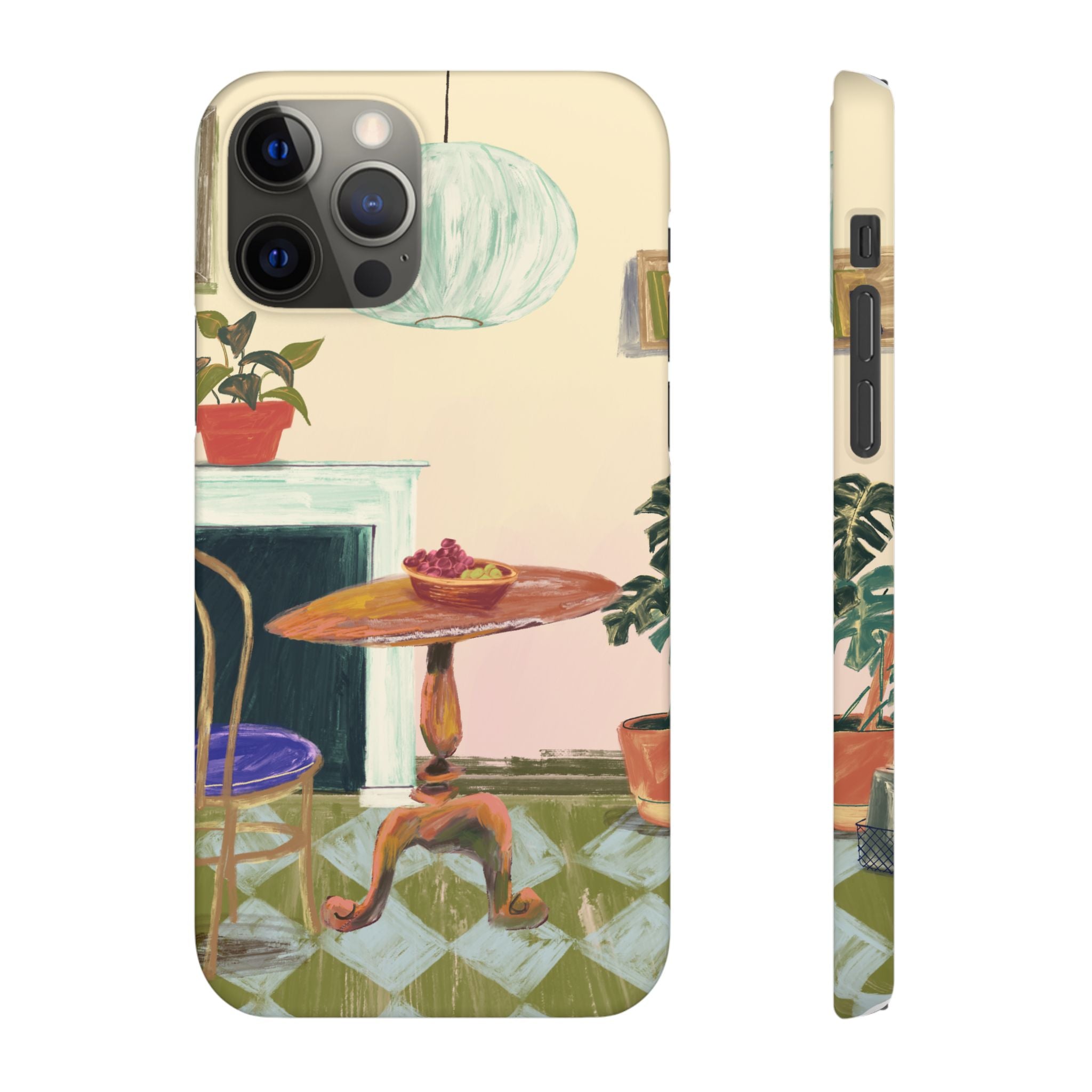Vintage Bistro Phone Case — Cozy Cafe Interior Illustration Snap Case