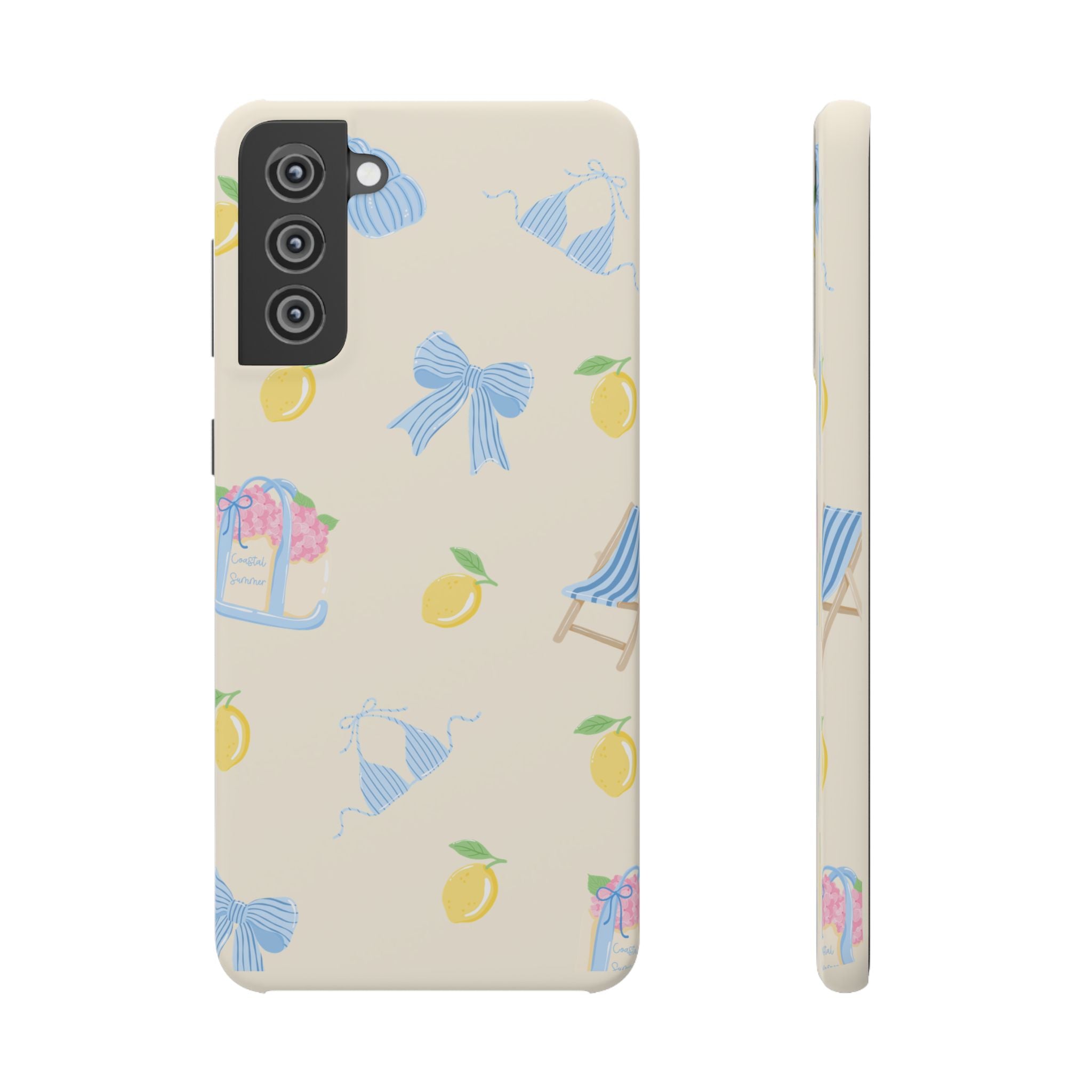 Cute Lemon & Beach Pattern Phone Case — Pastel Summer Snap Case