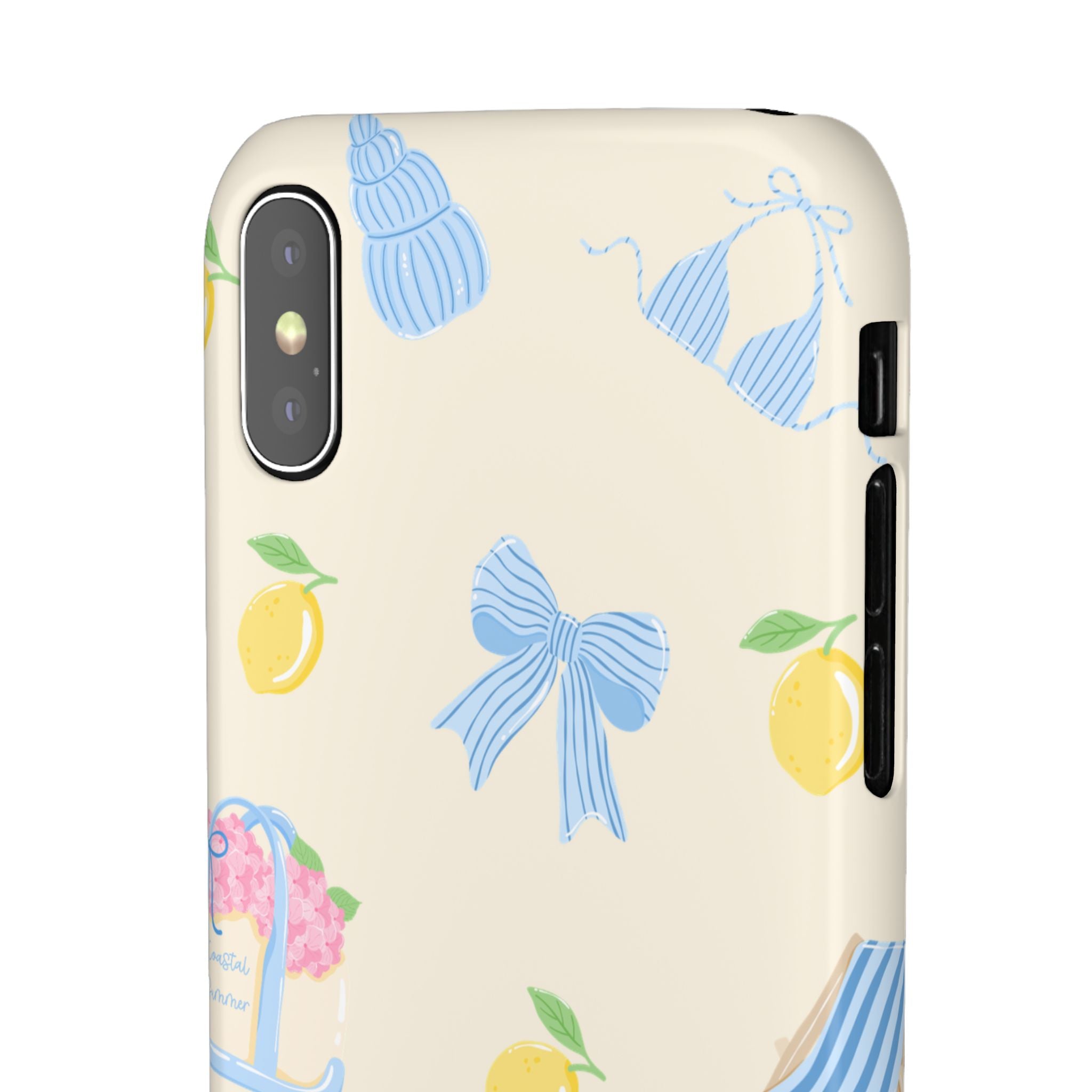 Cute Lemon & Beach Pattern Phone Case — Pastel Summer Snap Case