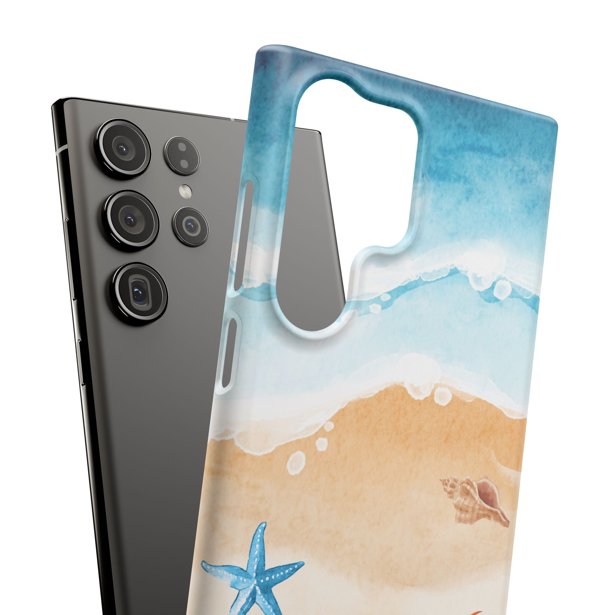 Beach Scene Phone Case — Watercolor Sand, Seashells & Crabs