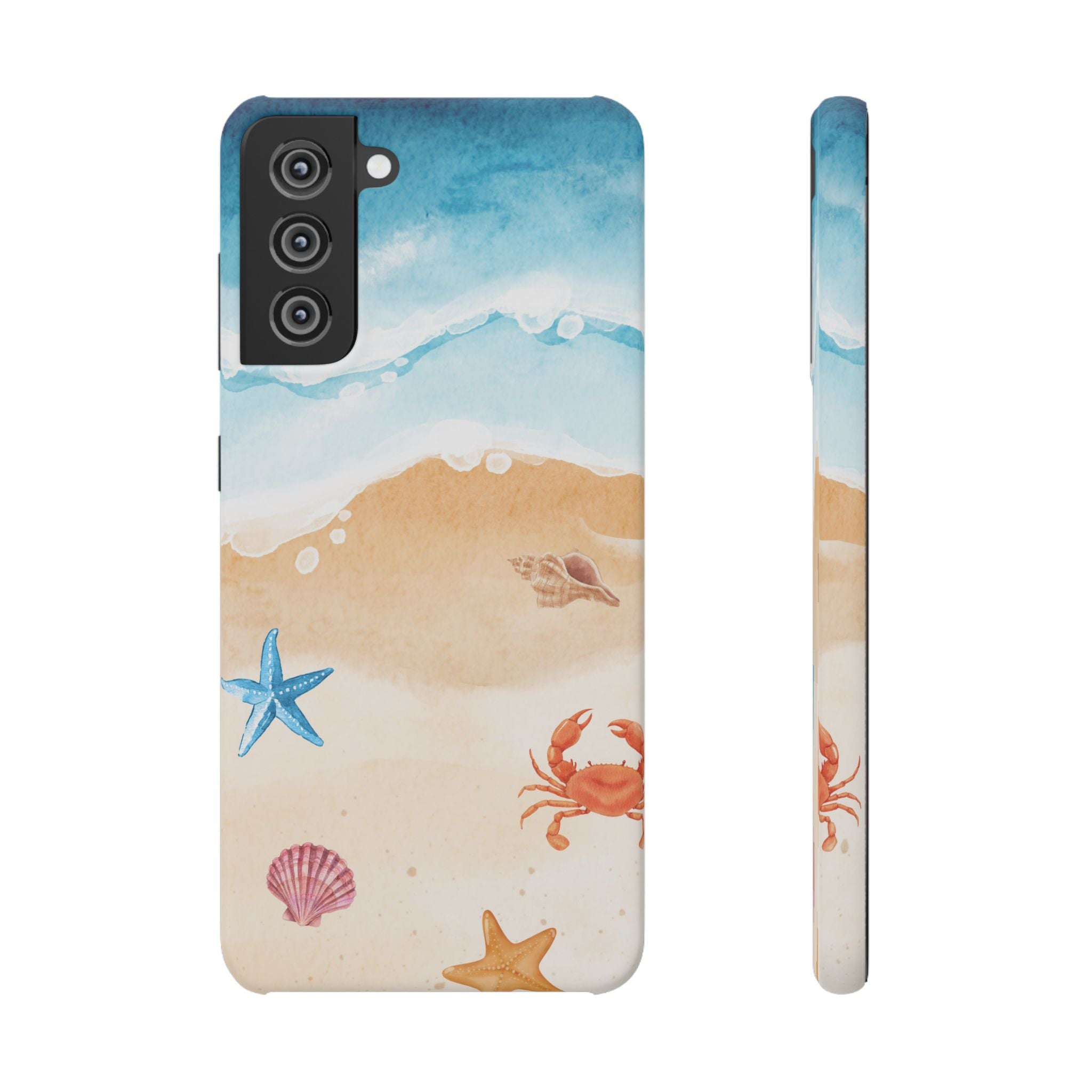 Beach Scene Phone Case — Watercolor Sand, Seashells & Crabs