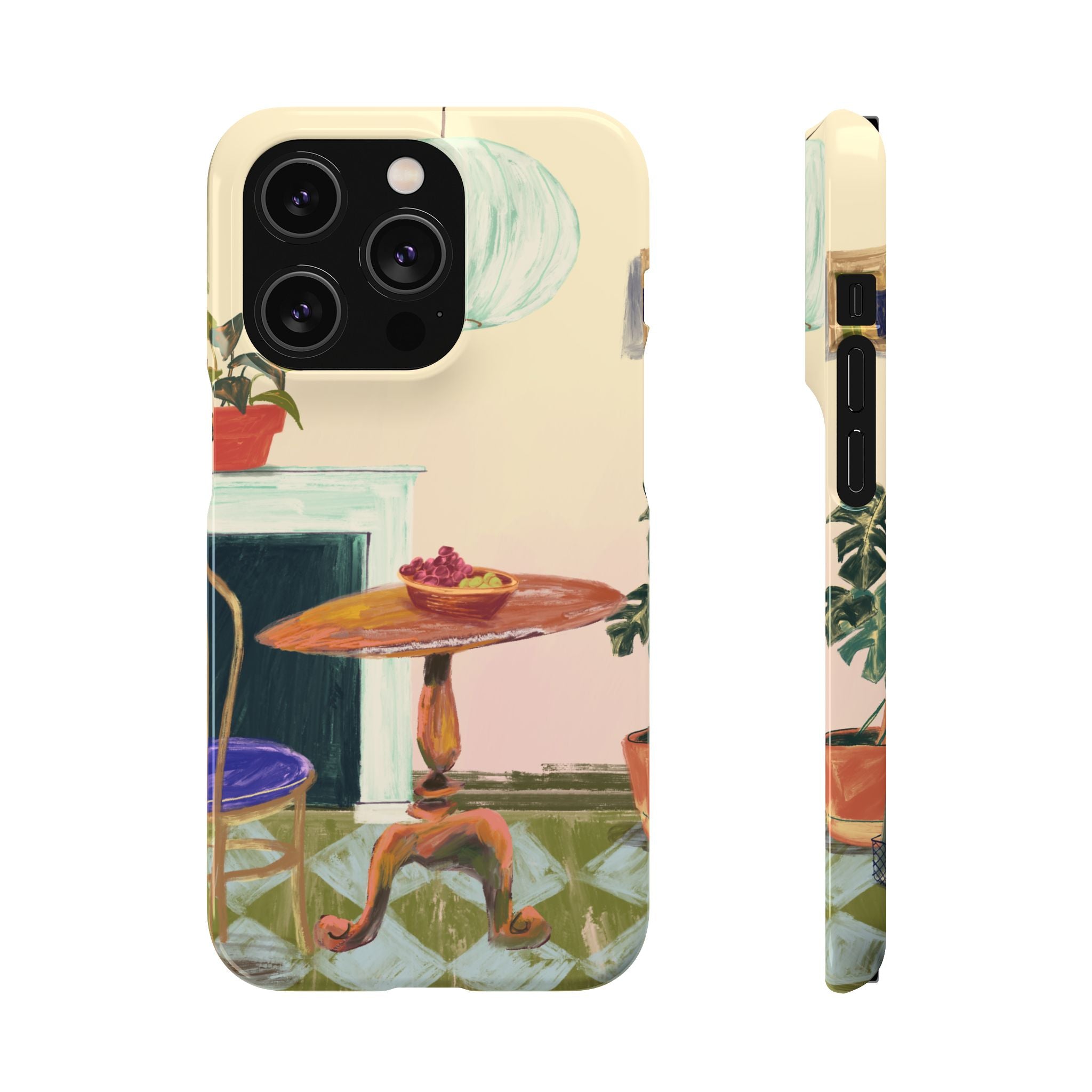 Vintage Bistro Phone Case — Cozy Cafe Interior Illustration Snap Case