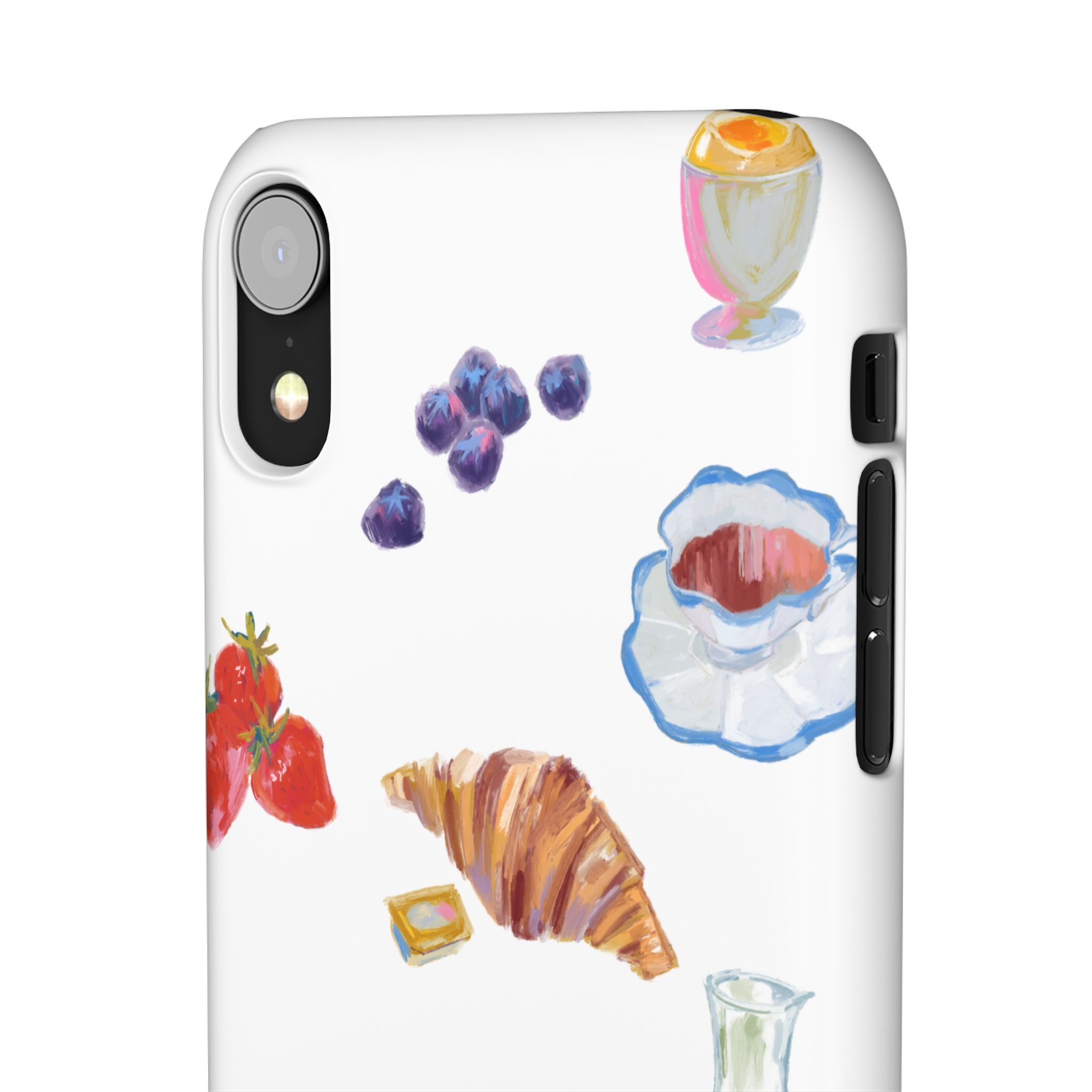Phone Case — Watercolor Breakfast Pattern (croissant, berries, juice)