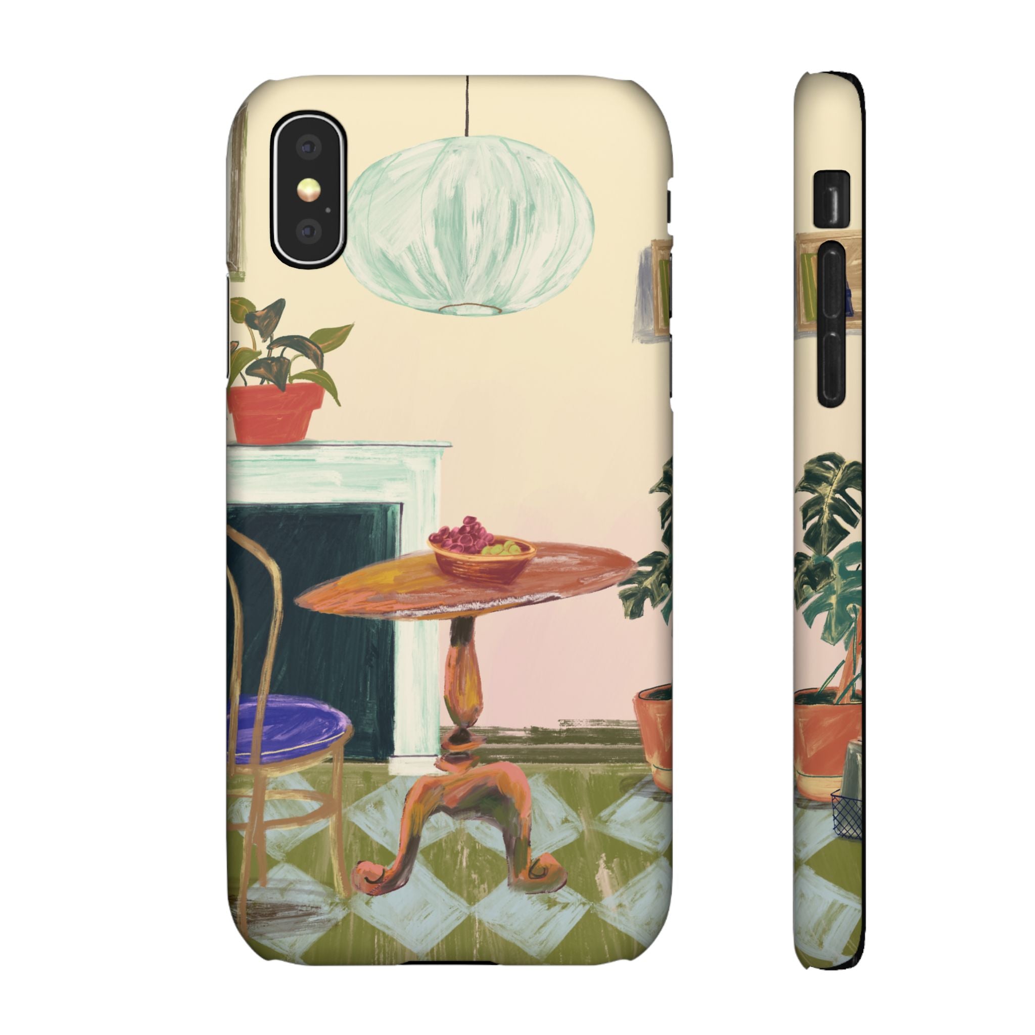 Vintage Bistro Phone Case — Cozy Cafe Interior Illustration Snap Case
