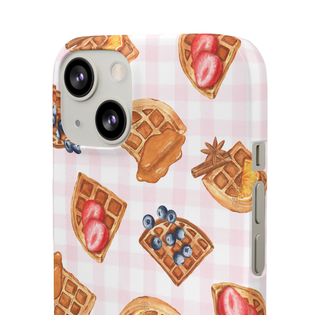 Waffle Picnic Phone Case — Cute Strawberry & Blueberry Waffles on Pink Gingham Snap Case