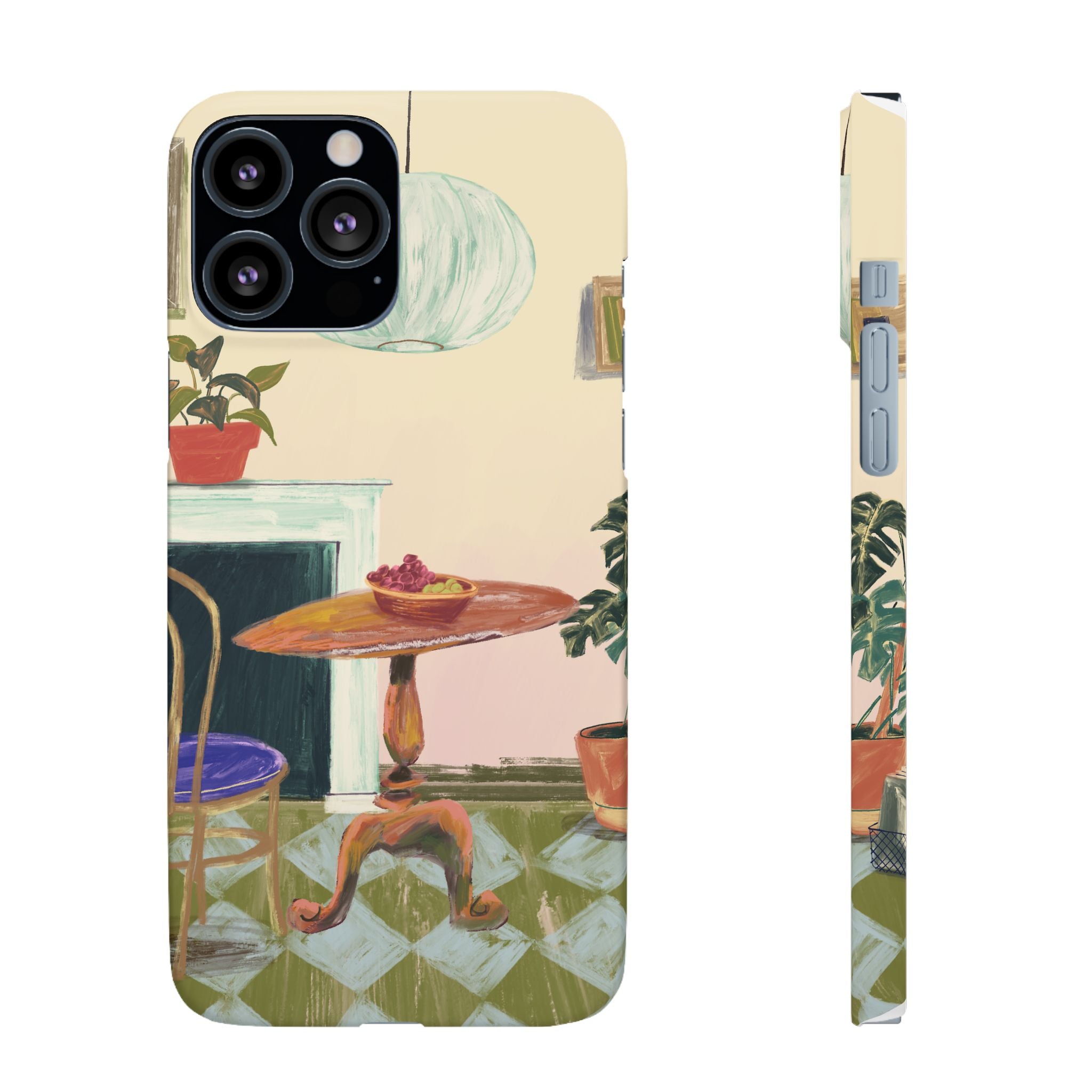 Vintage Bistro Phone Case — Cozy Cafe Interior Illustration Snap Case