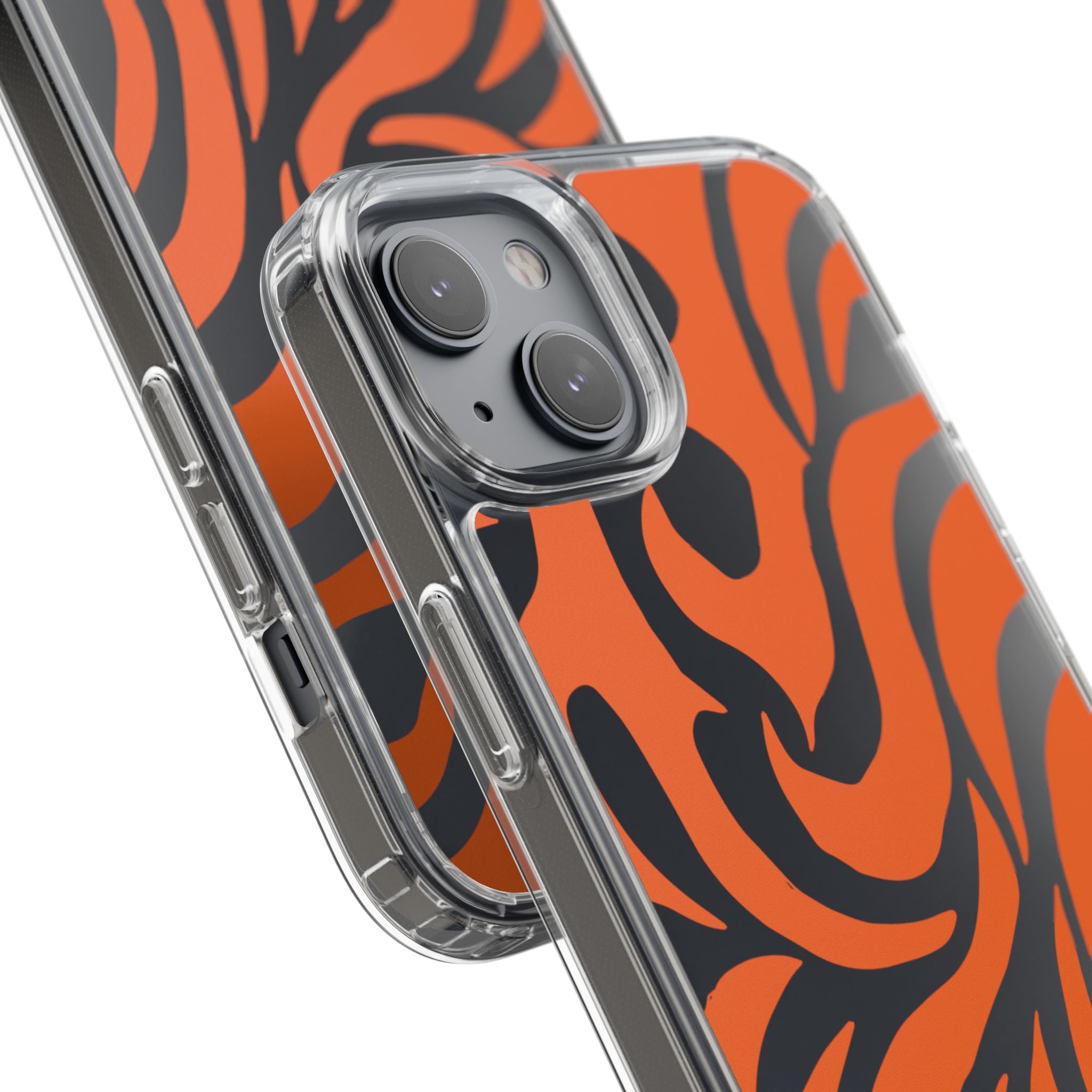 Orange Tiger Stripe Clear Phone Case — Bold Animal Print iPhone Cover