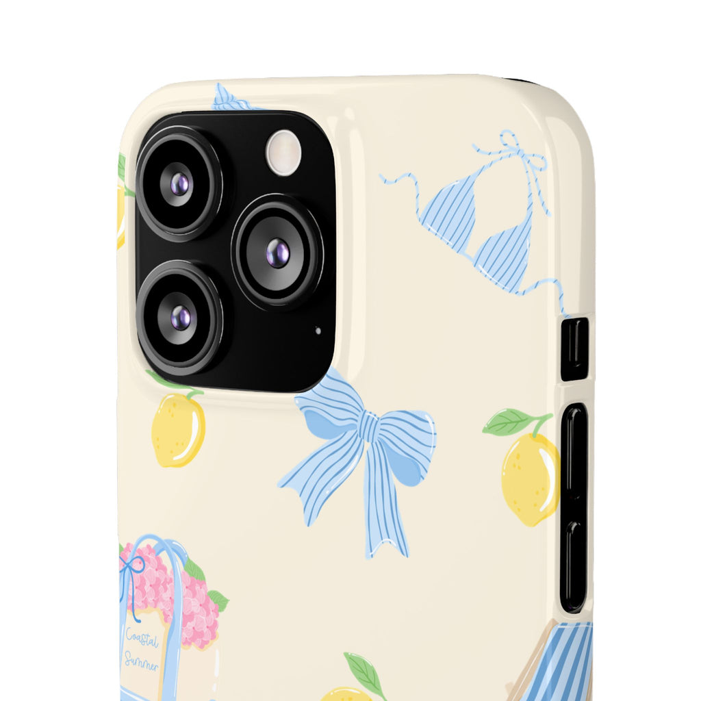 Cute Lemon & Beach Pattern Phone Case — Pastel Summer Snap Case
