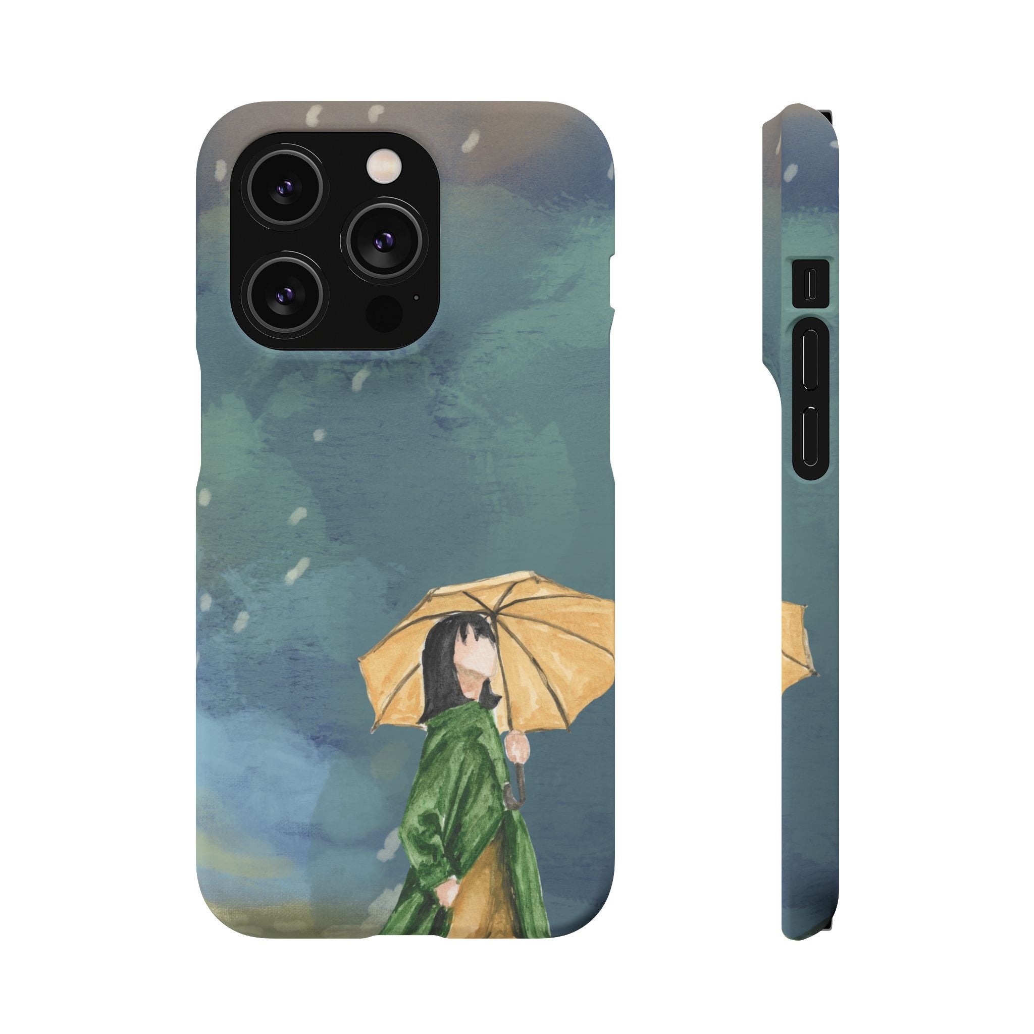 Artistic Rainfall Phone Case – Woman with Umbrella Design