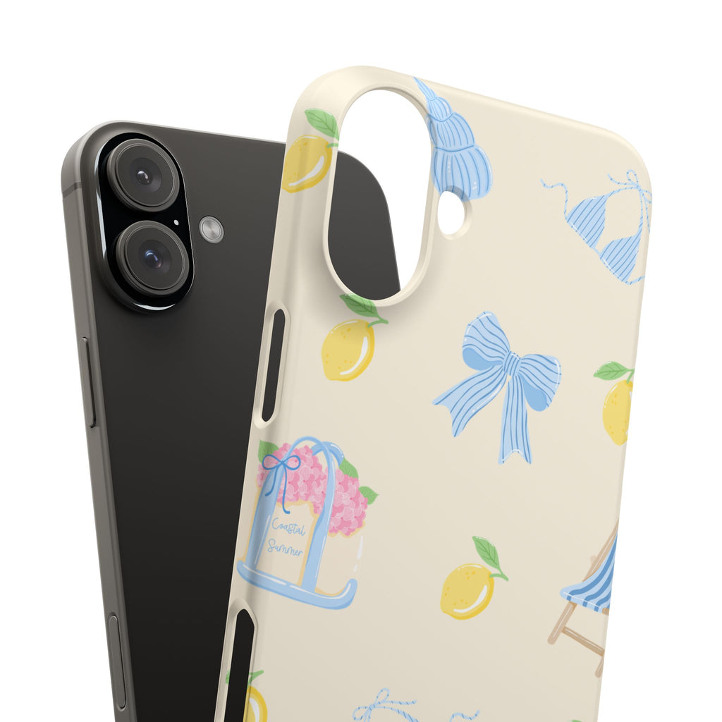 Cute Lemon & Beach Pattern Phone Case — Pastel Summer Snap Case