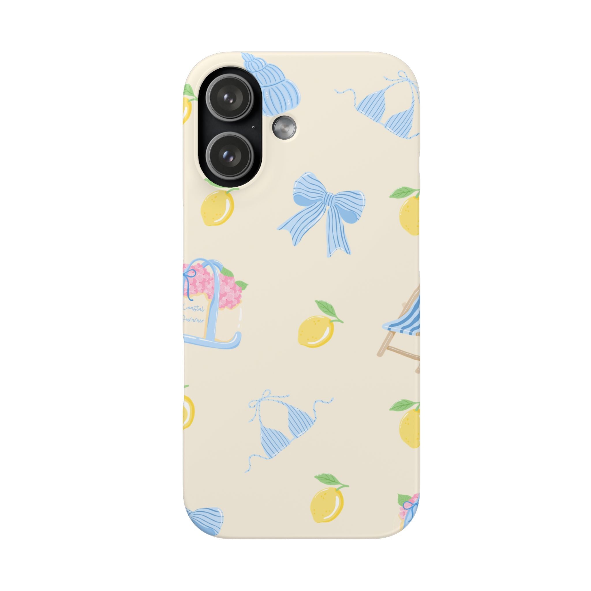 Cute Lemon & Beach Pattern Phone Case — Pastel Summer Snap Case