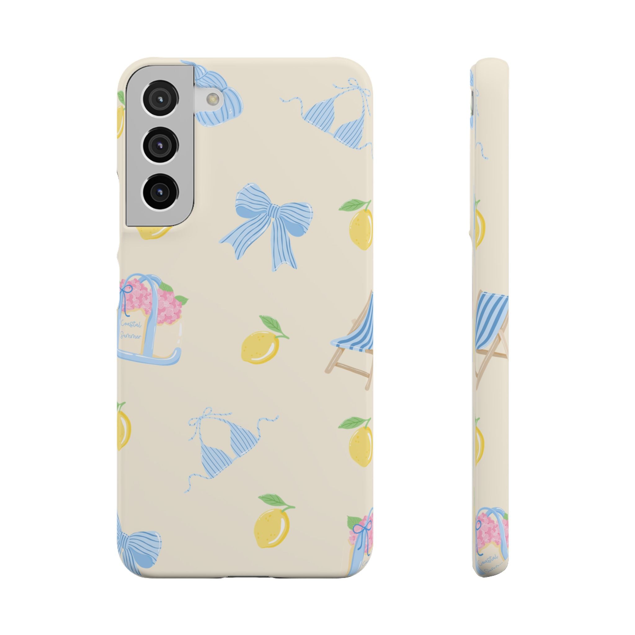 Cute Lemon & Beach Pattern Phone Case — Pastel Summer Snap Case
