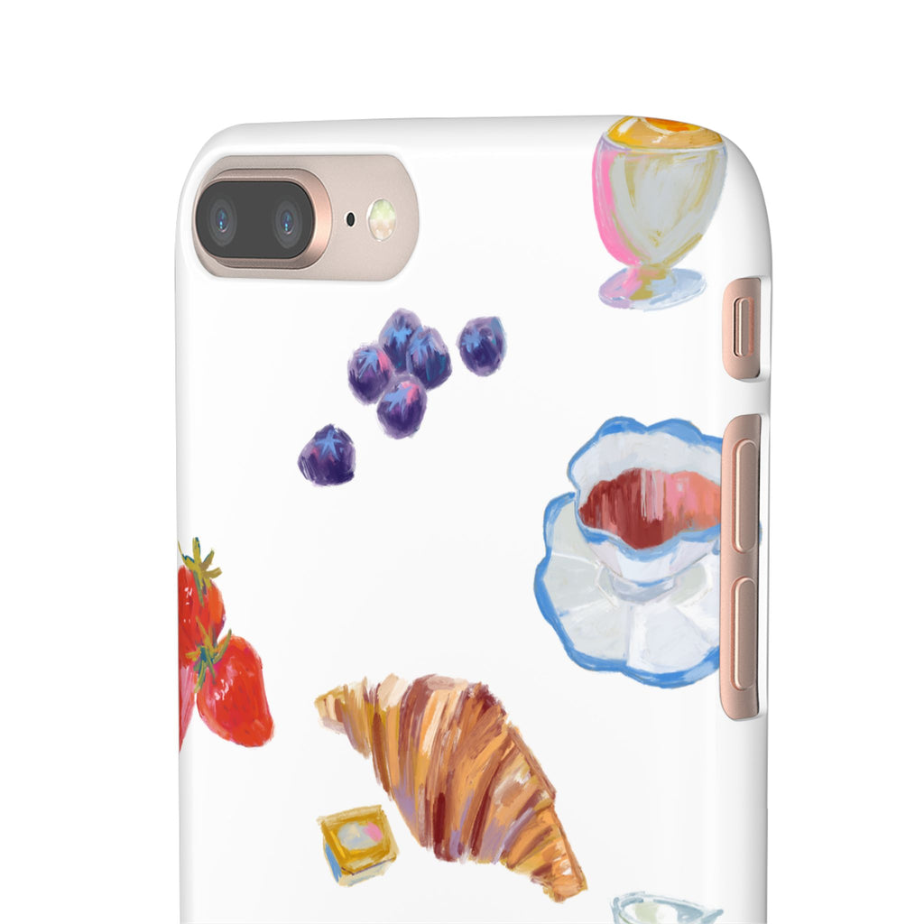 Phone Case — Watercolor Breakfast Pattern (croissant, berries, juice)