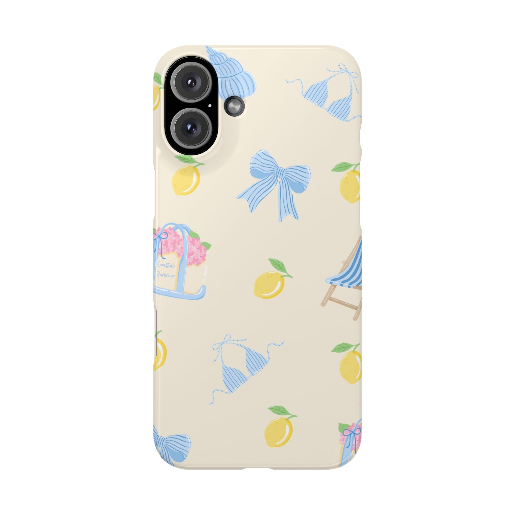 Cute Lemon & Beach Pattern Phone Case — Pastel Summer Snap Case