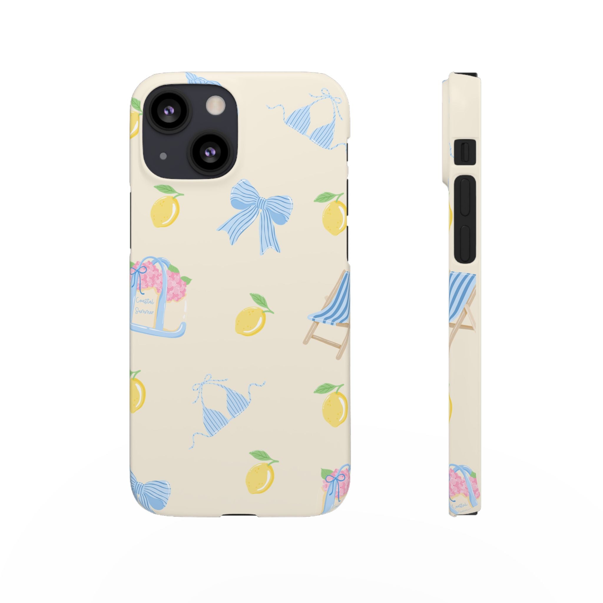Cute Lemon & Beach Pattern Phone Case — Pastel Summer Snap Case